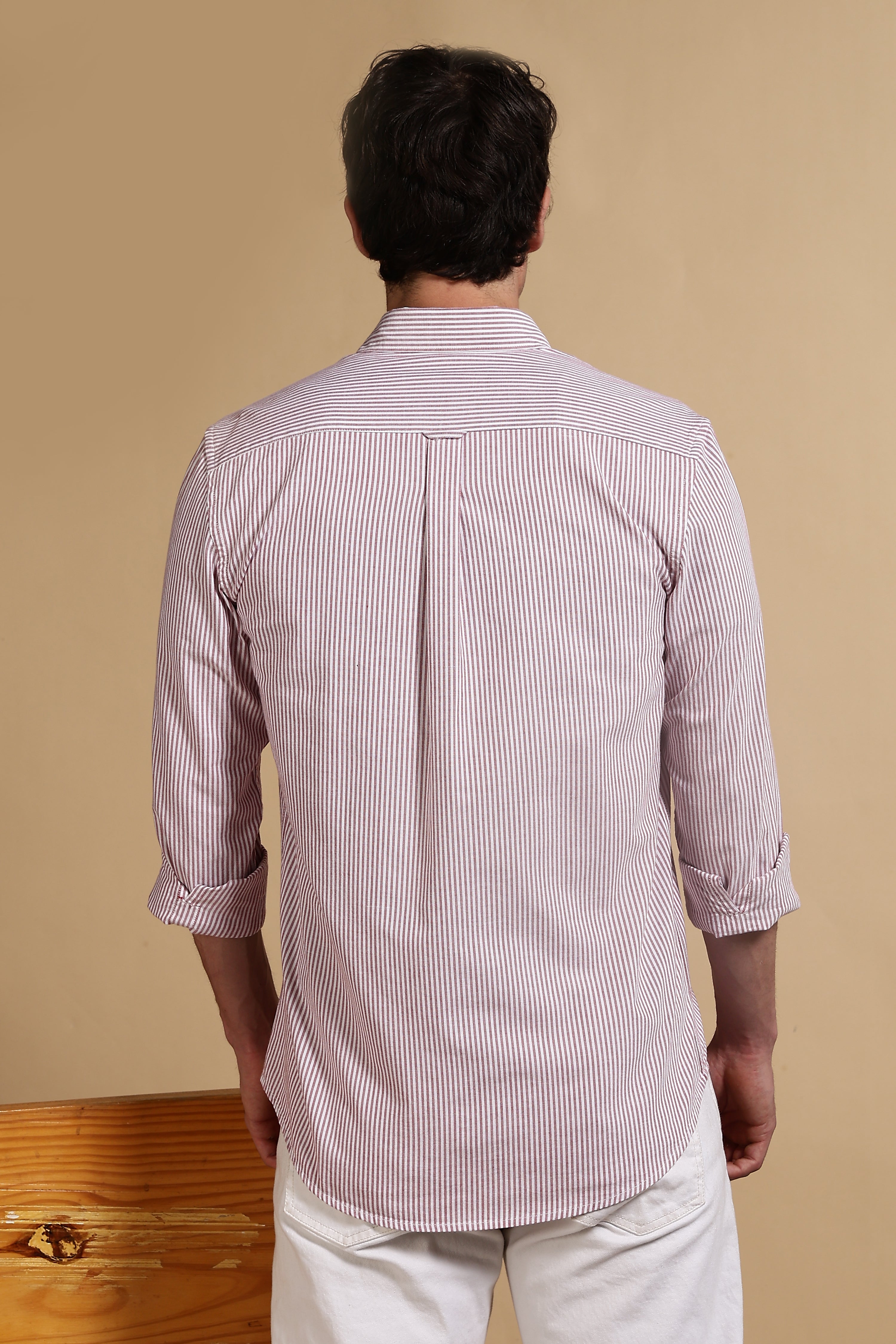 Men Red Cotton Oxford Slim Fit Striped Shirt