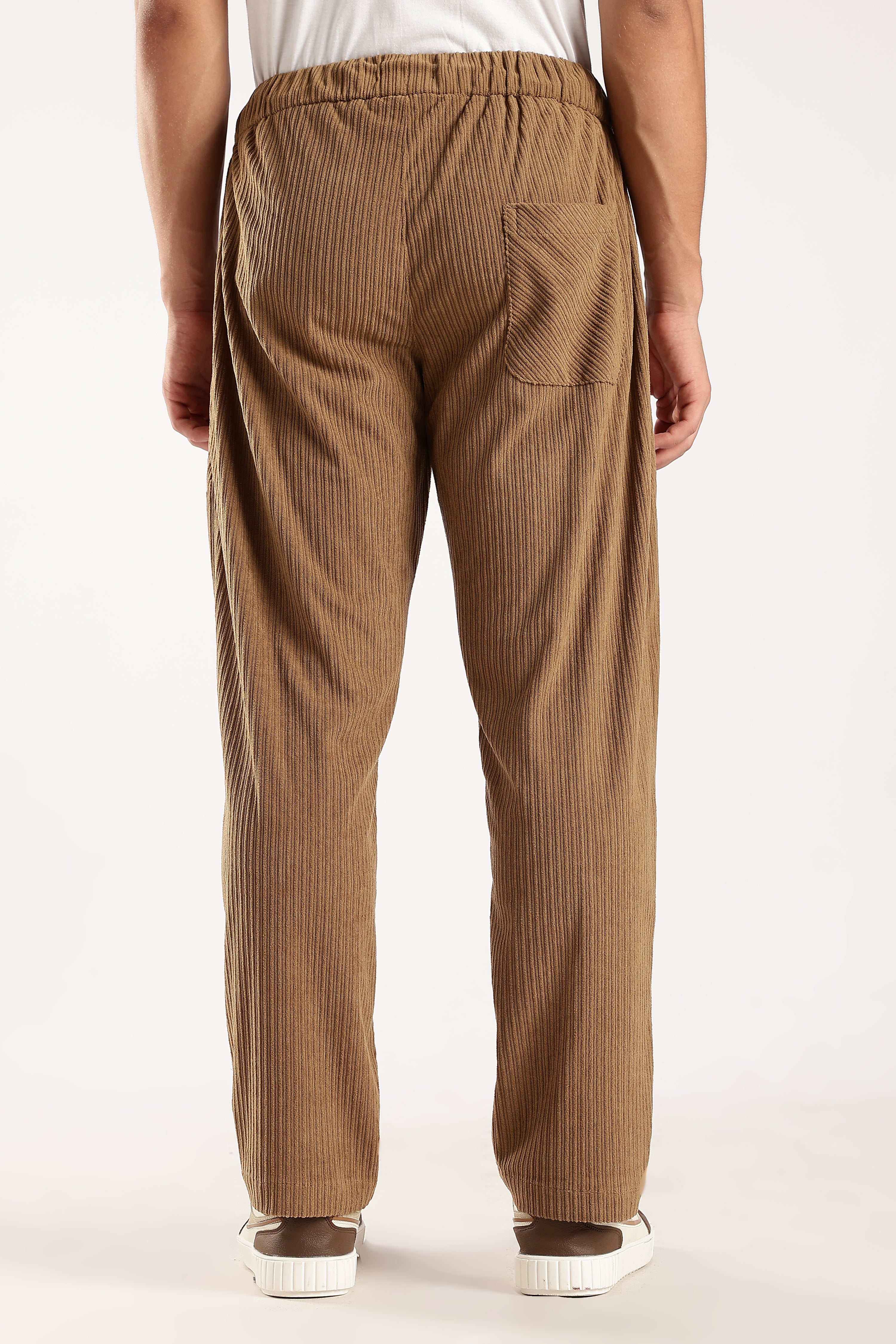Men Brown Textured Drawcord Trousers