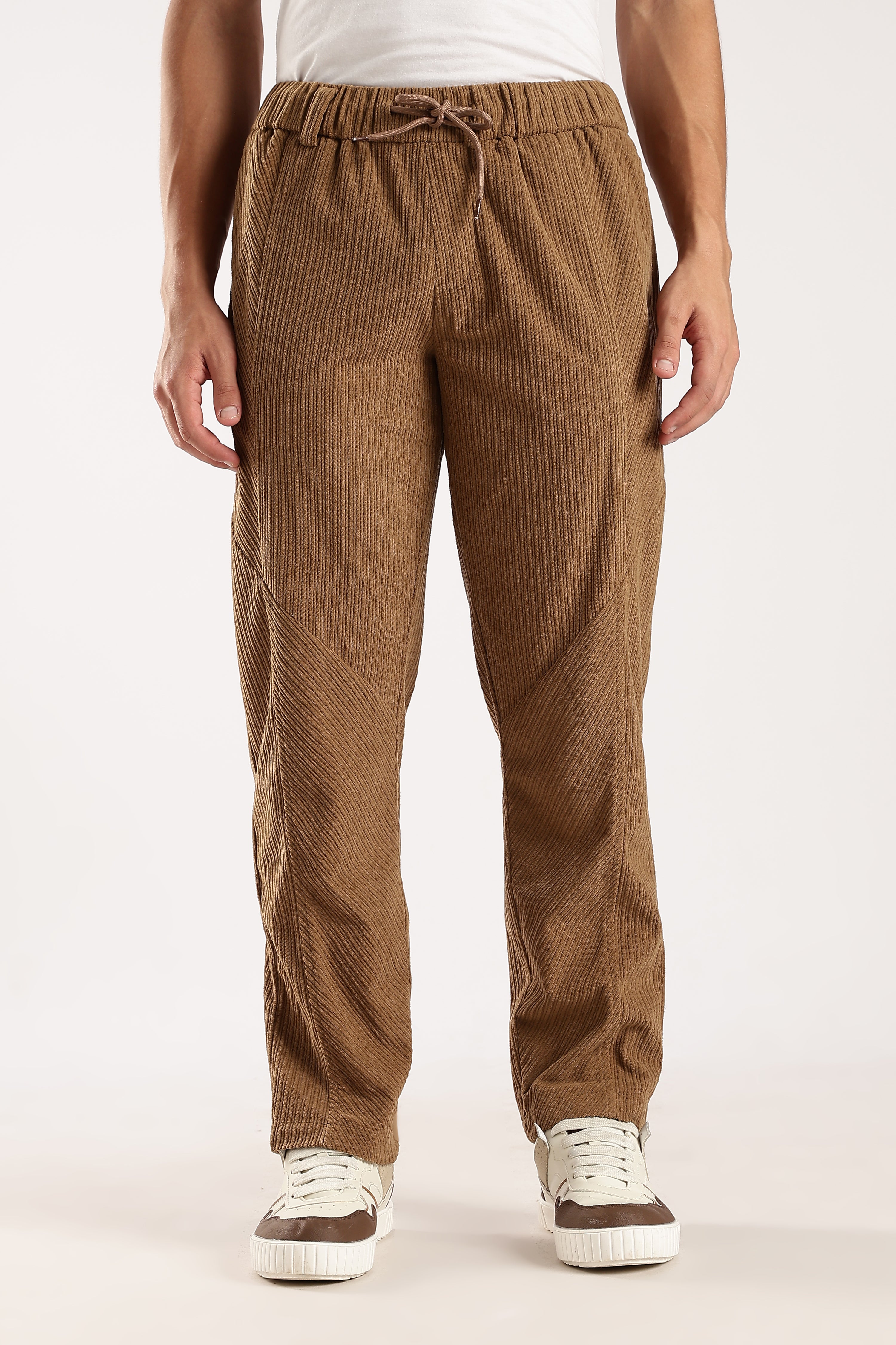 Men Brown Textured Drawcord Trousers