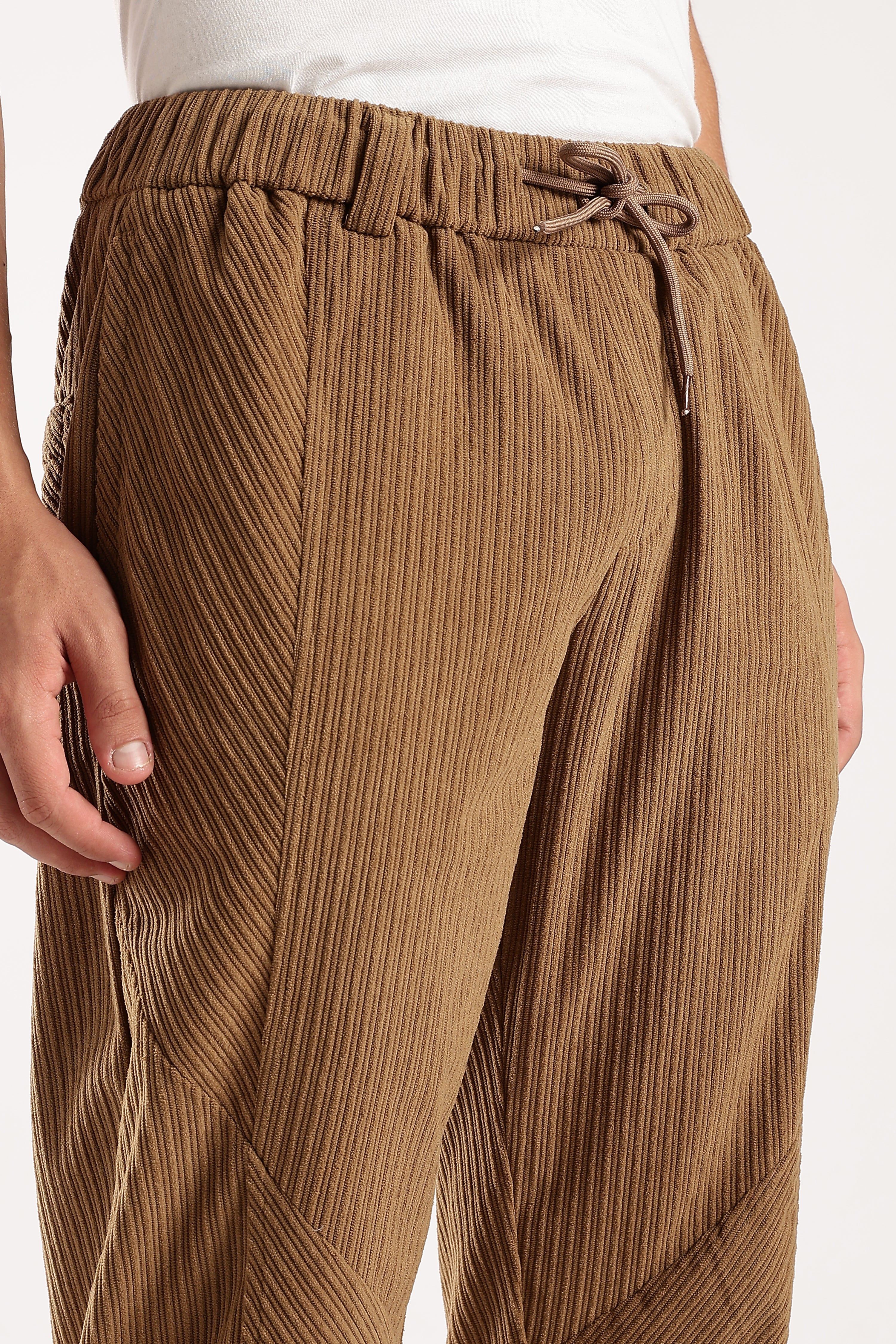 Men Brown Textured Drawcord Trousers