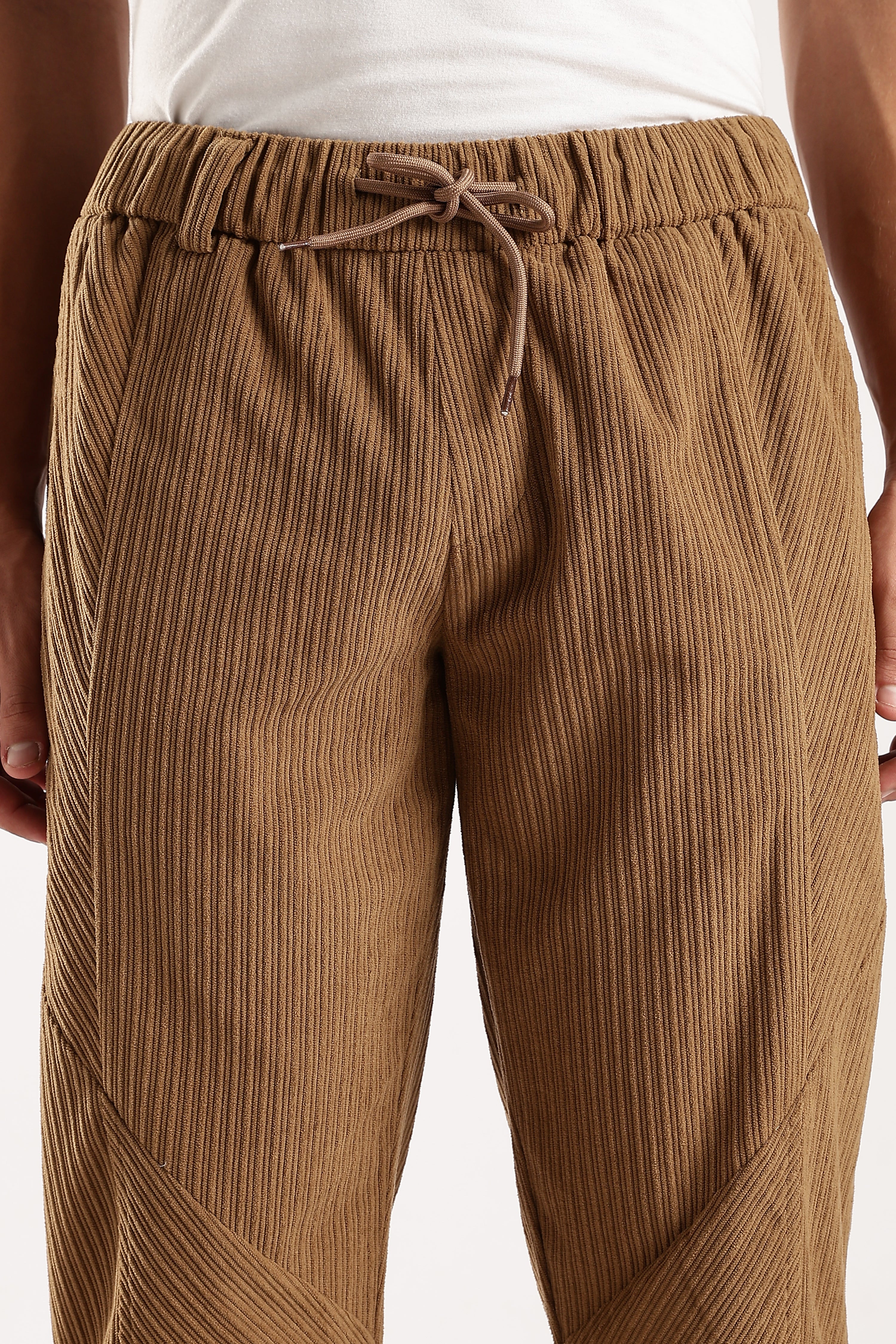 Men Brown Textured Drawcord Trousers