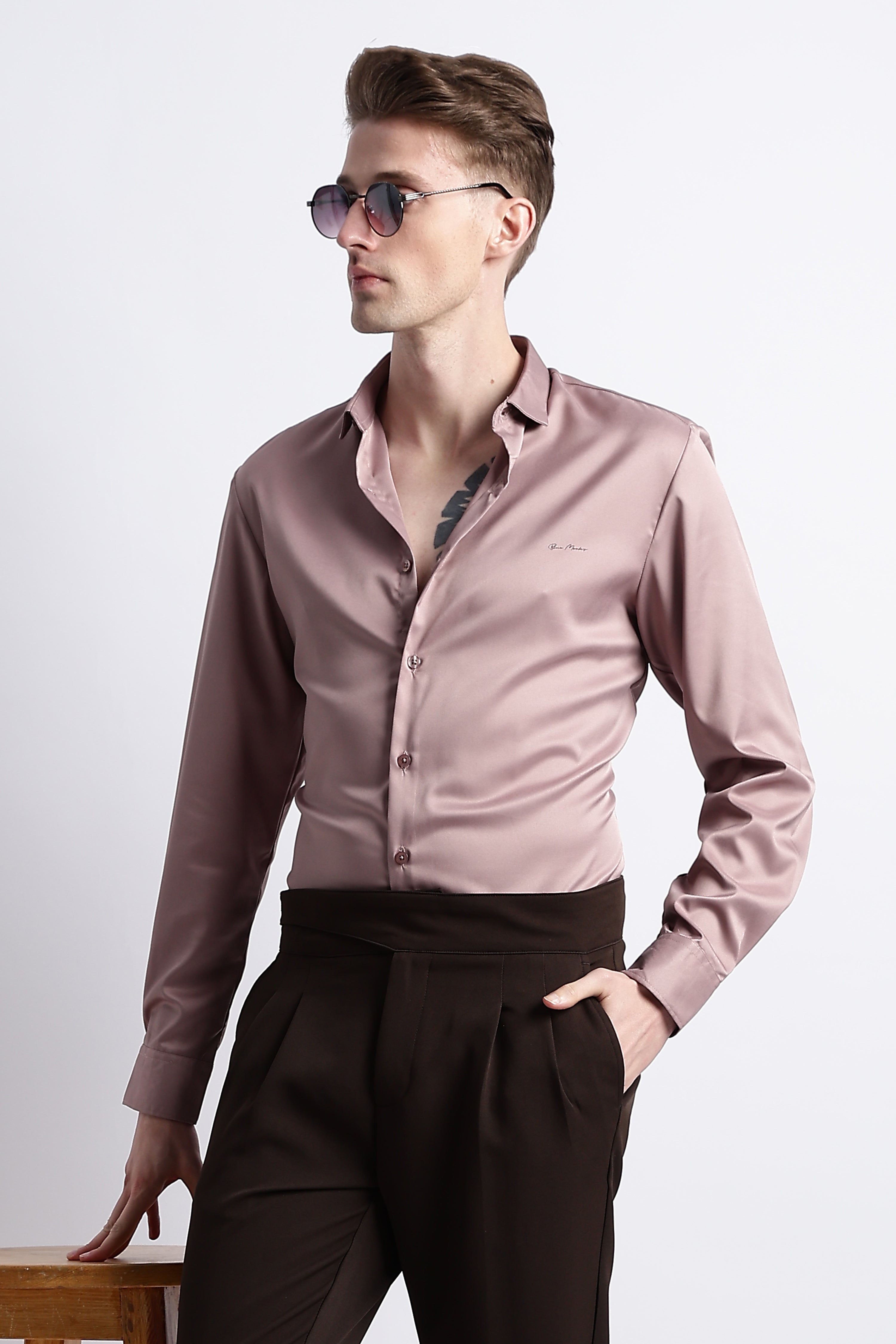 Men Smooth Satin Party Shirt