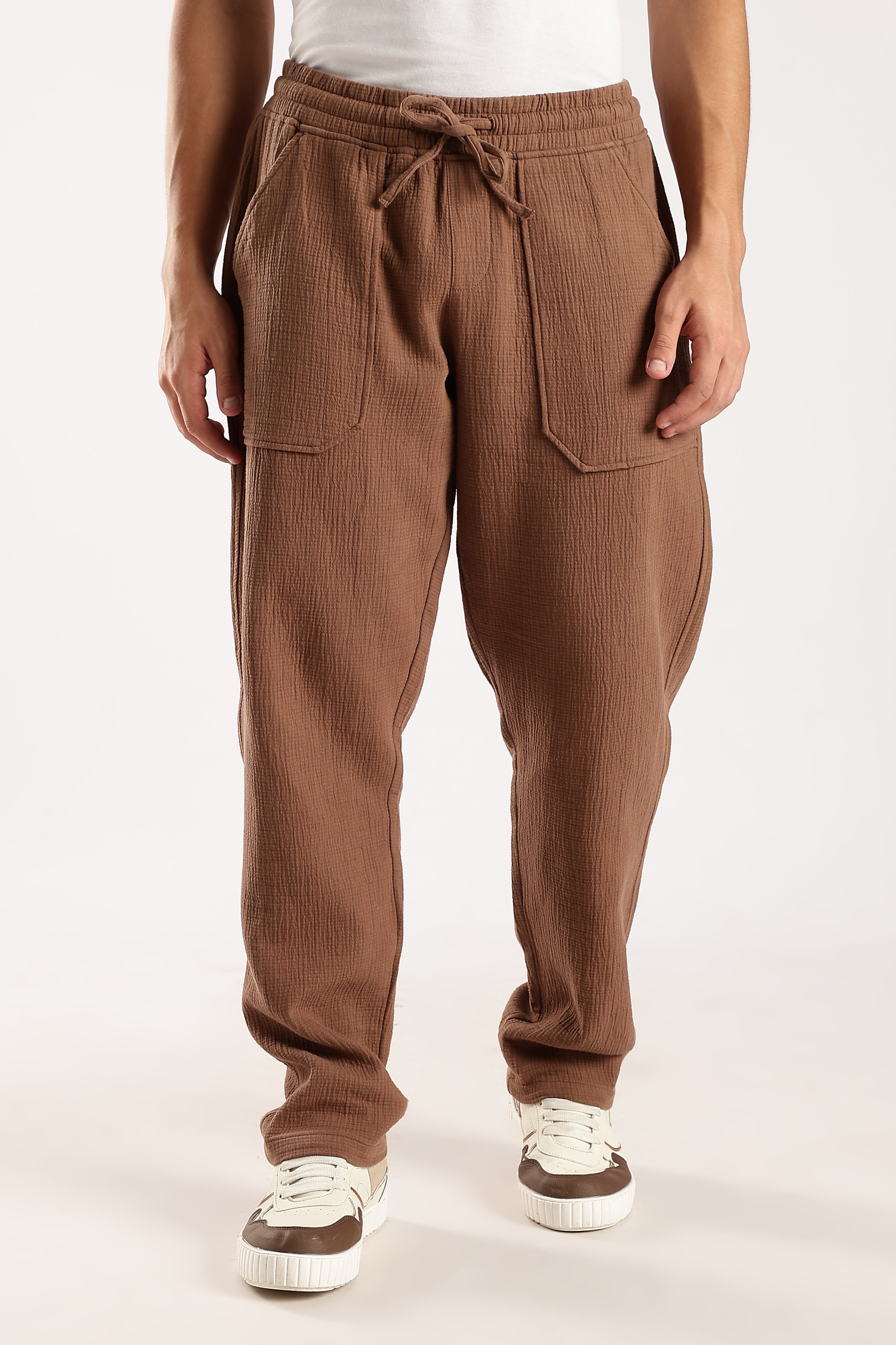 Men Brown Drawcord Trousers