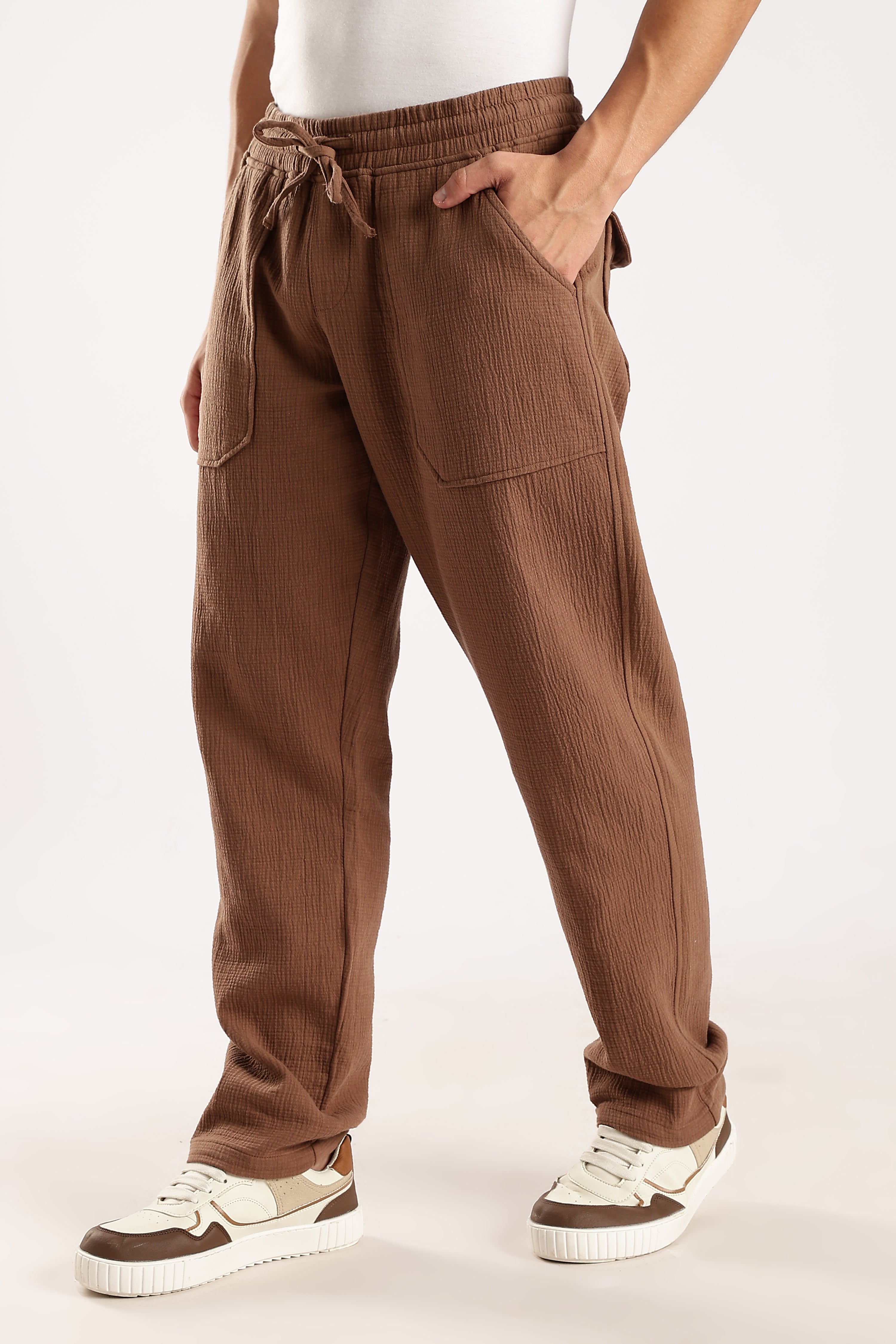 Men Brown Drawcord Trousers