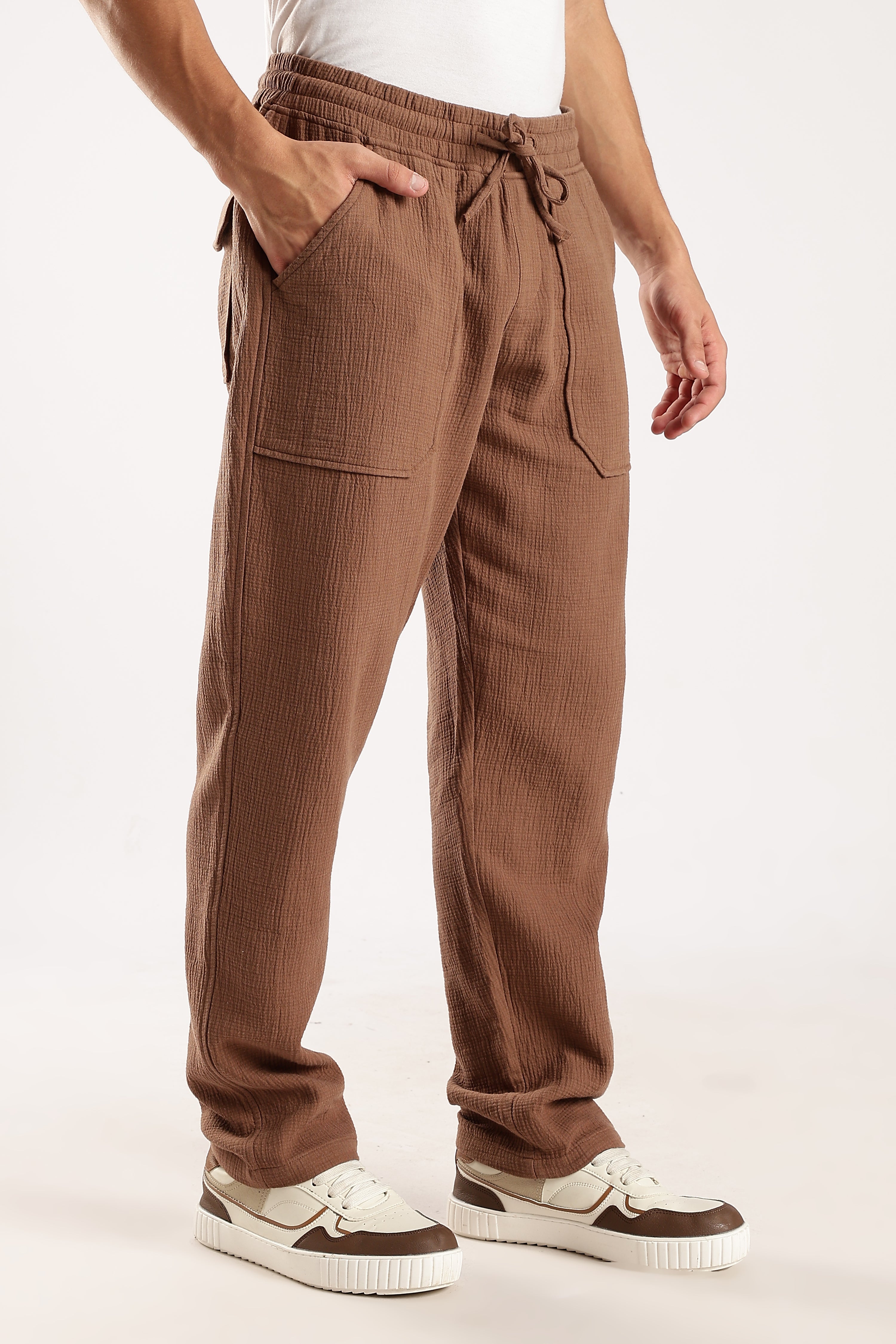 Men Brown Drawcord Trousers