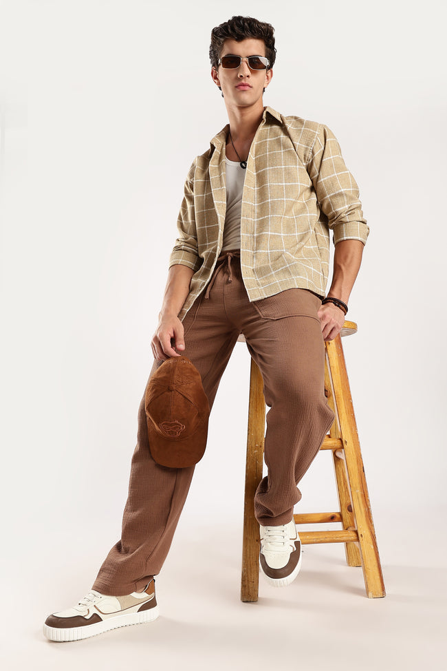 Men Brown Drawcord Trousers