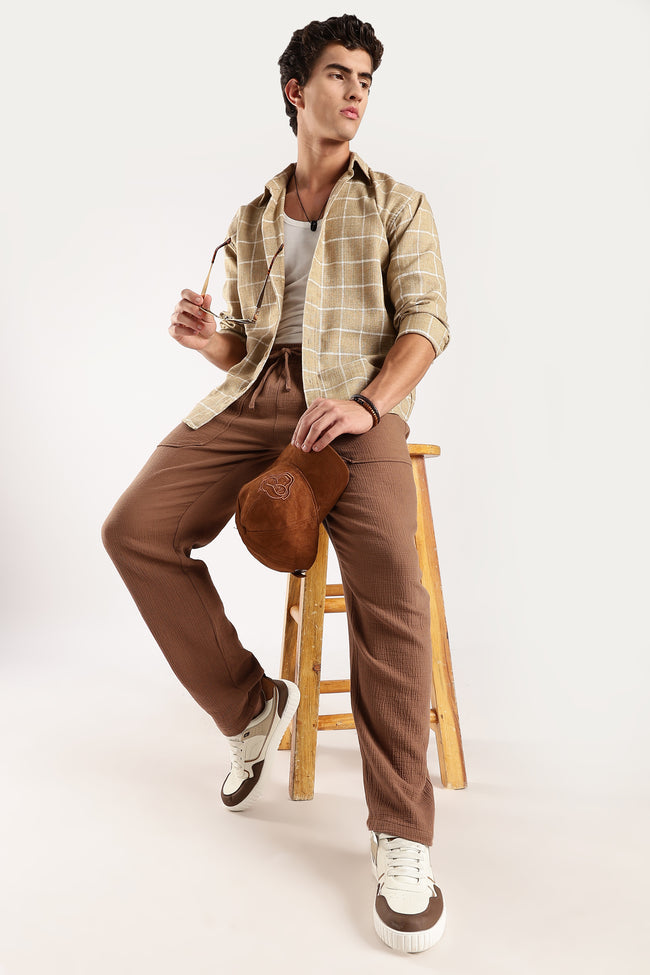 Men Brown Drawcord Trousers