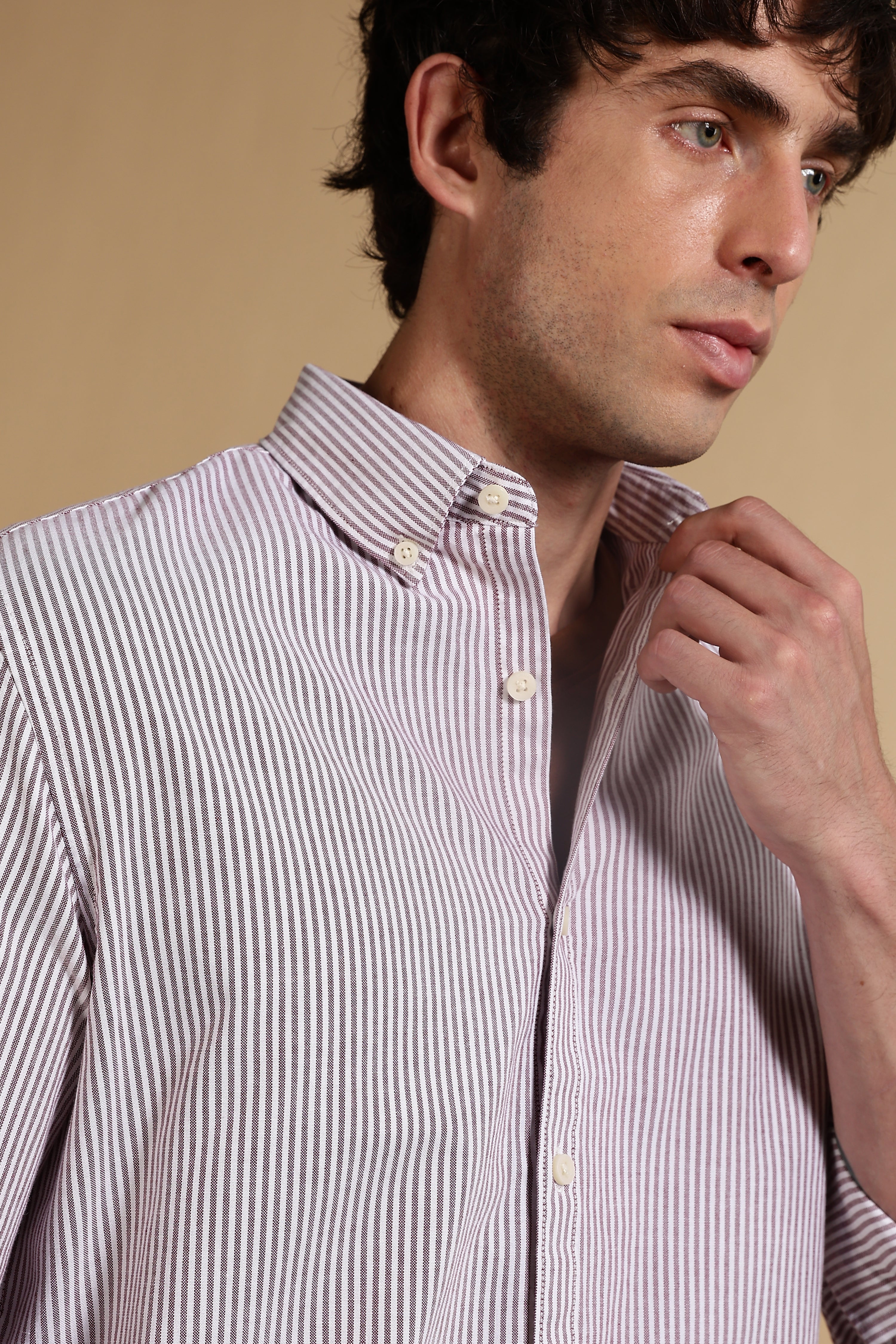 Men Maroon Cotton Oxford Slim Fit Striped Shirt
