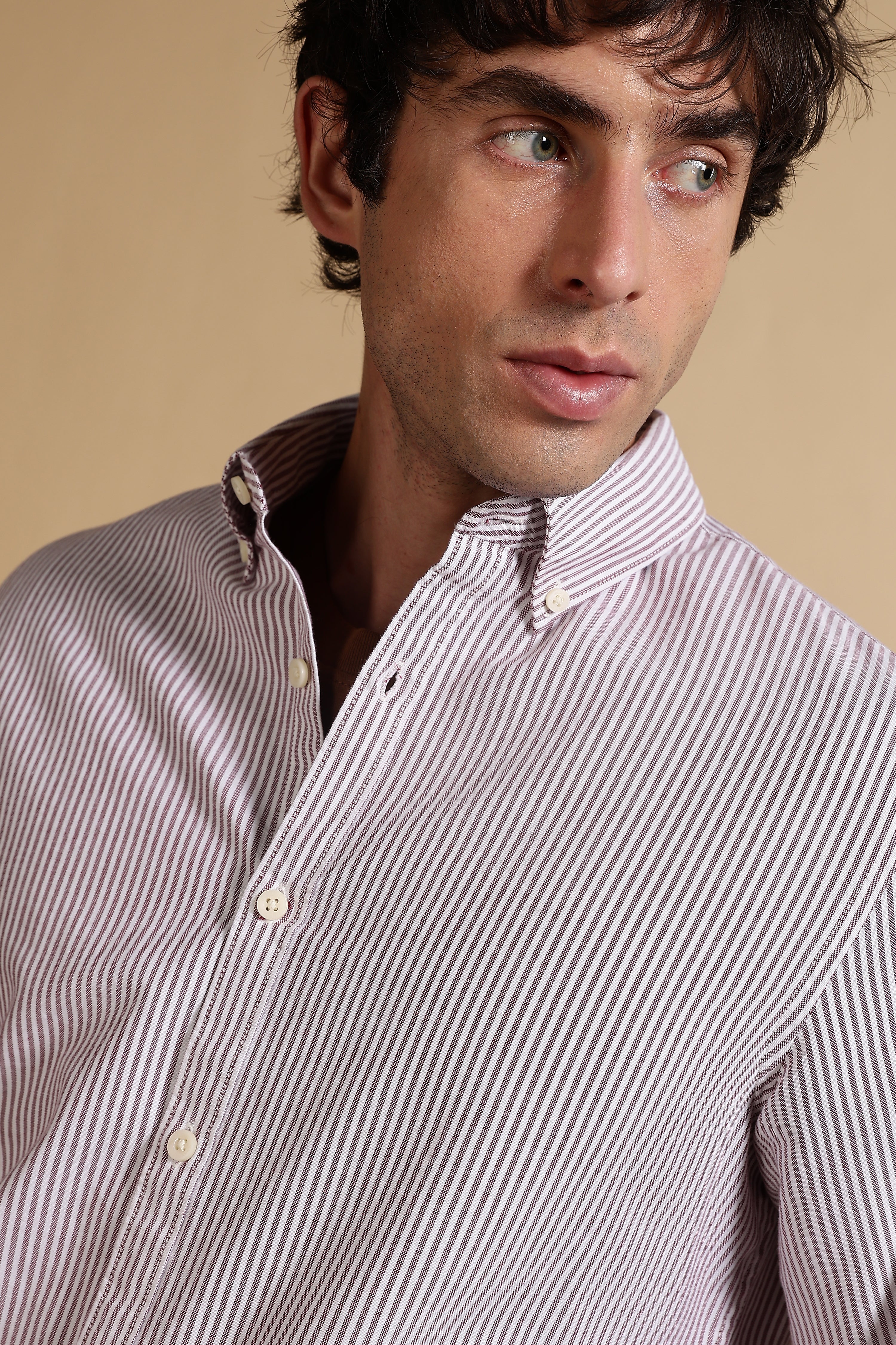 Men Maroon Cotton Oxford Slim Fit Striped Shirt