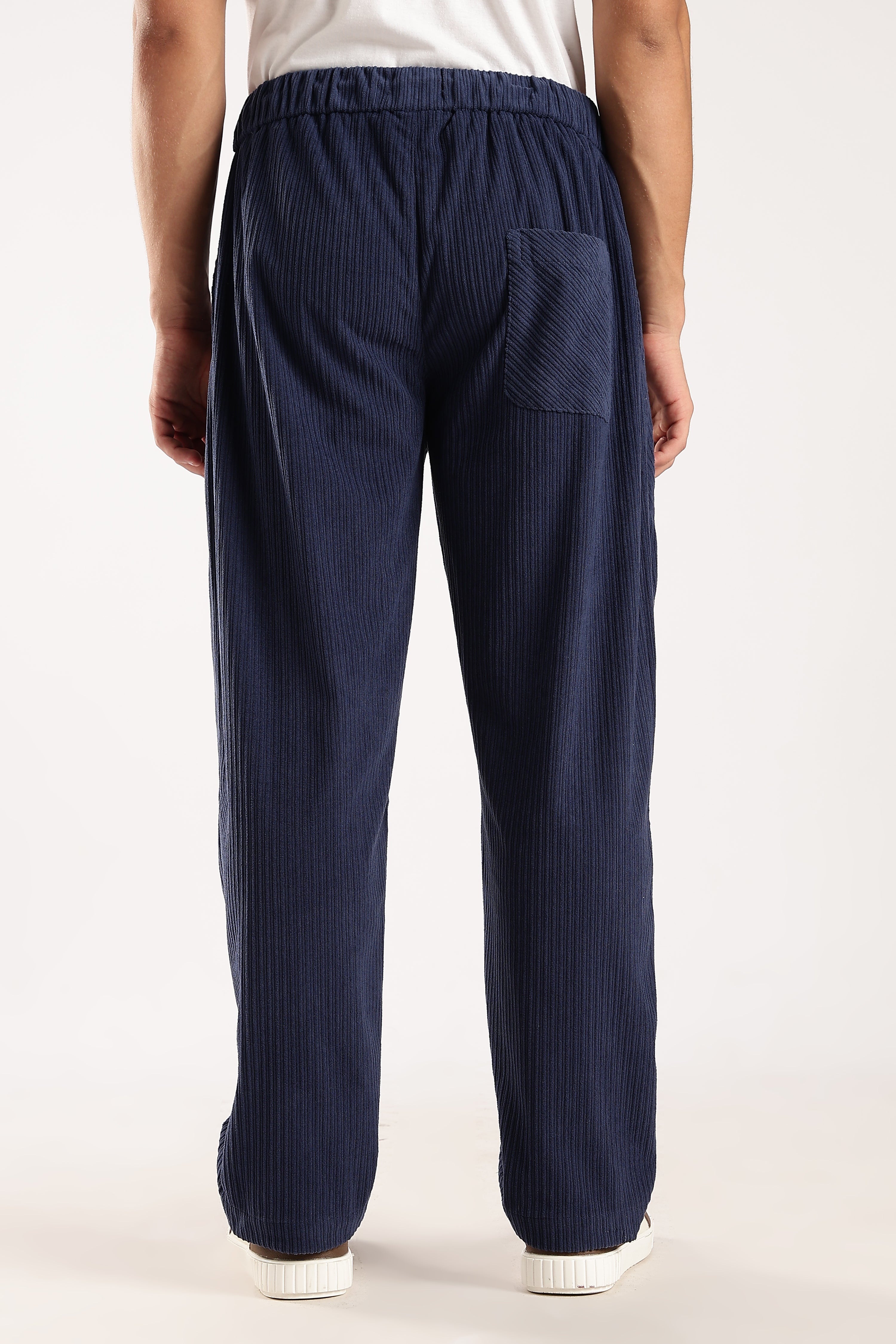 Men Blue Textured Drawcord Trousers