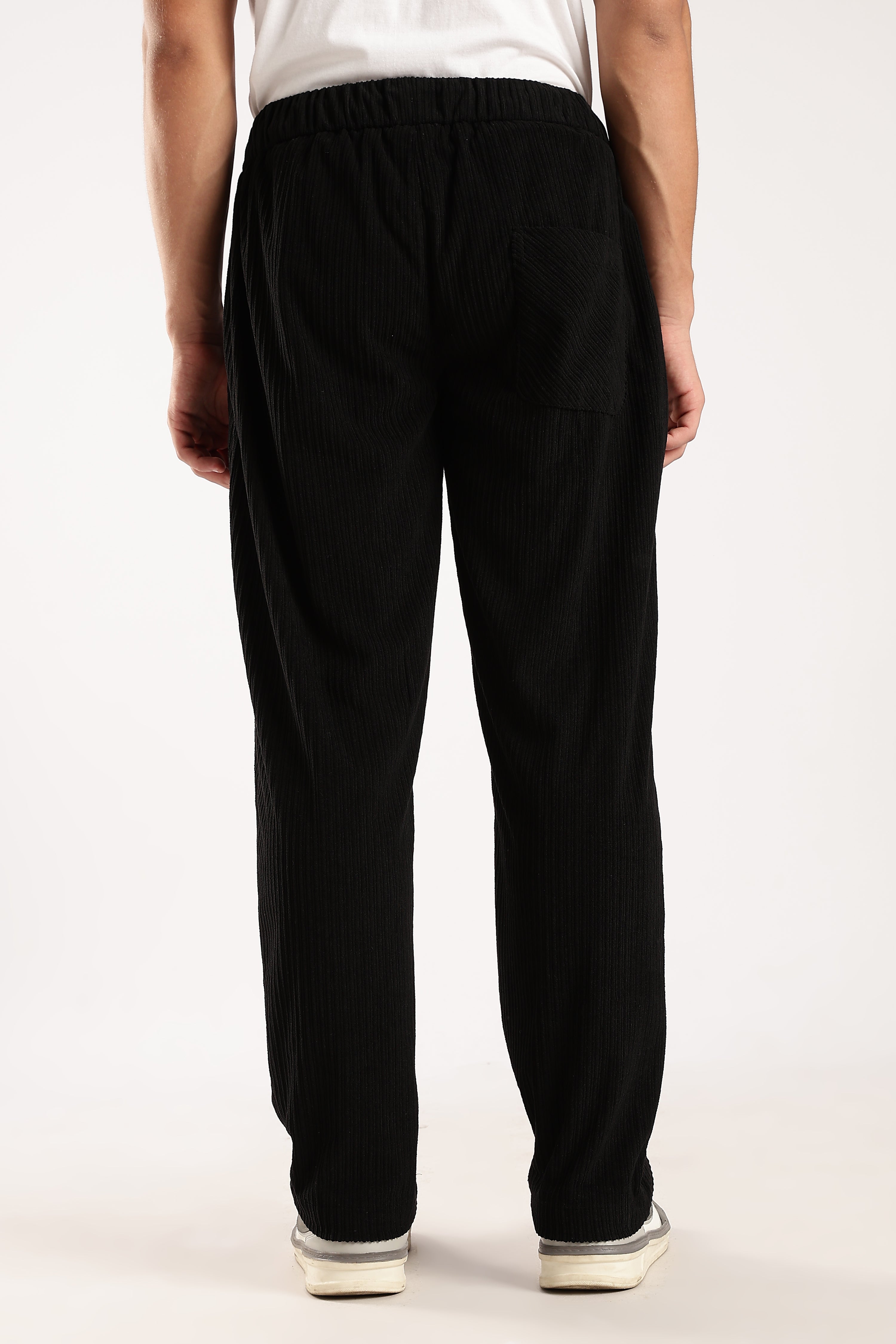 Men Black Textured Drawcord Trousers