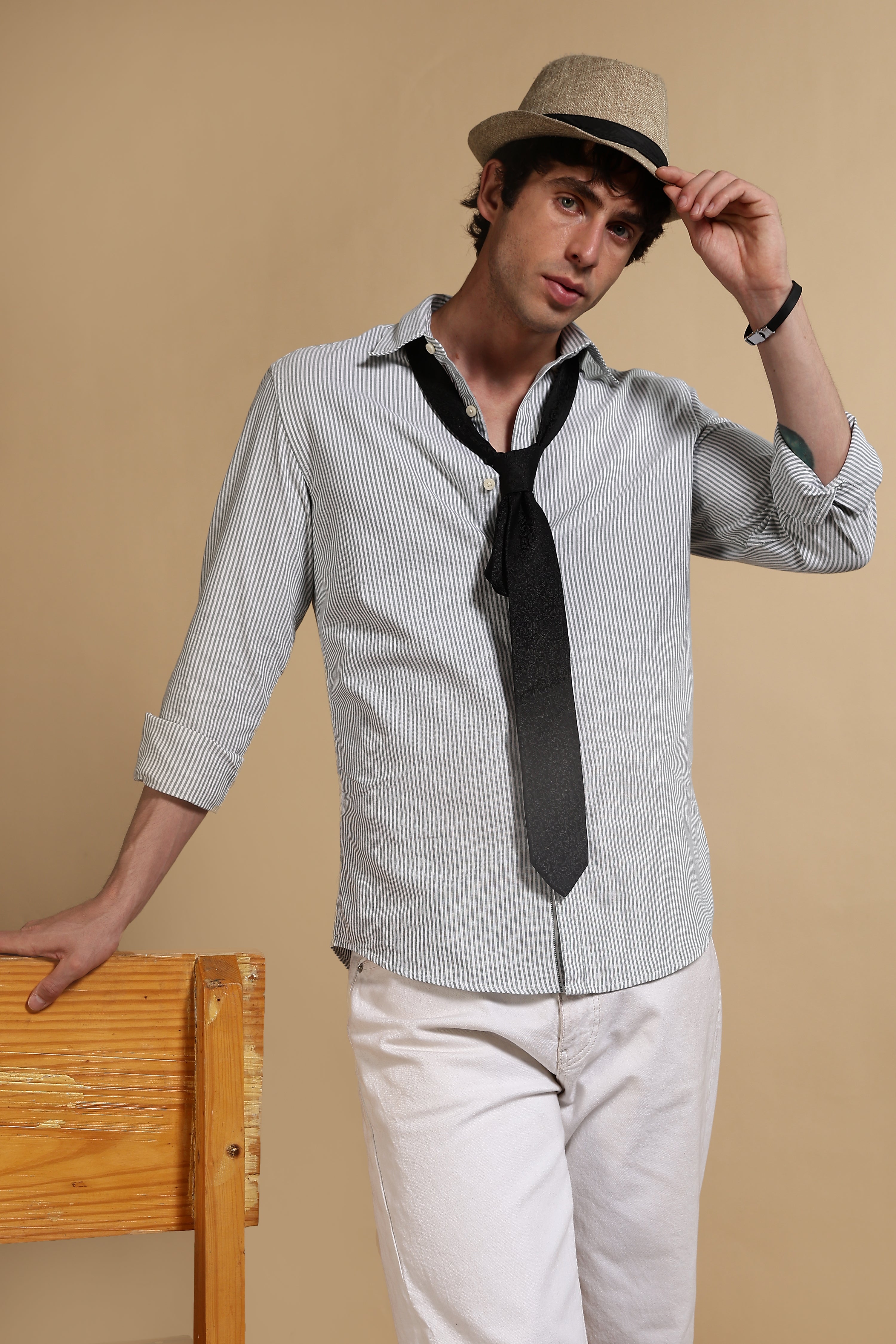 Men Green Cotton Oxford Slim Fit Striped Shirt