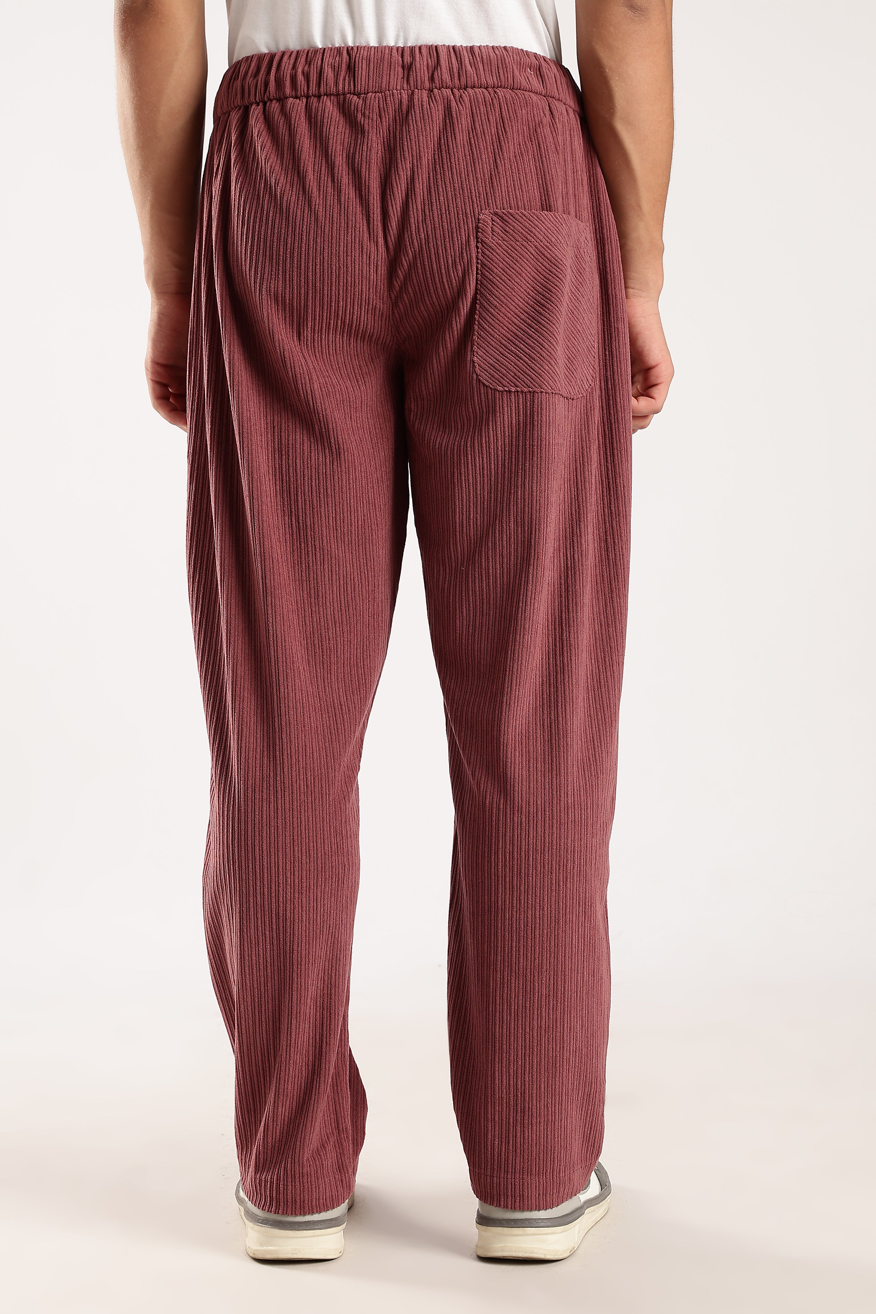 Men Burgundy Textured Drawcord Trousers