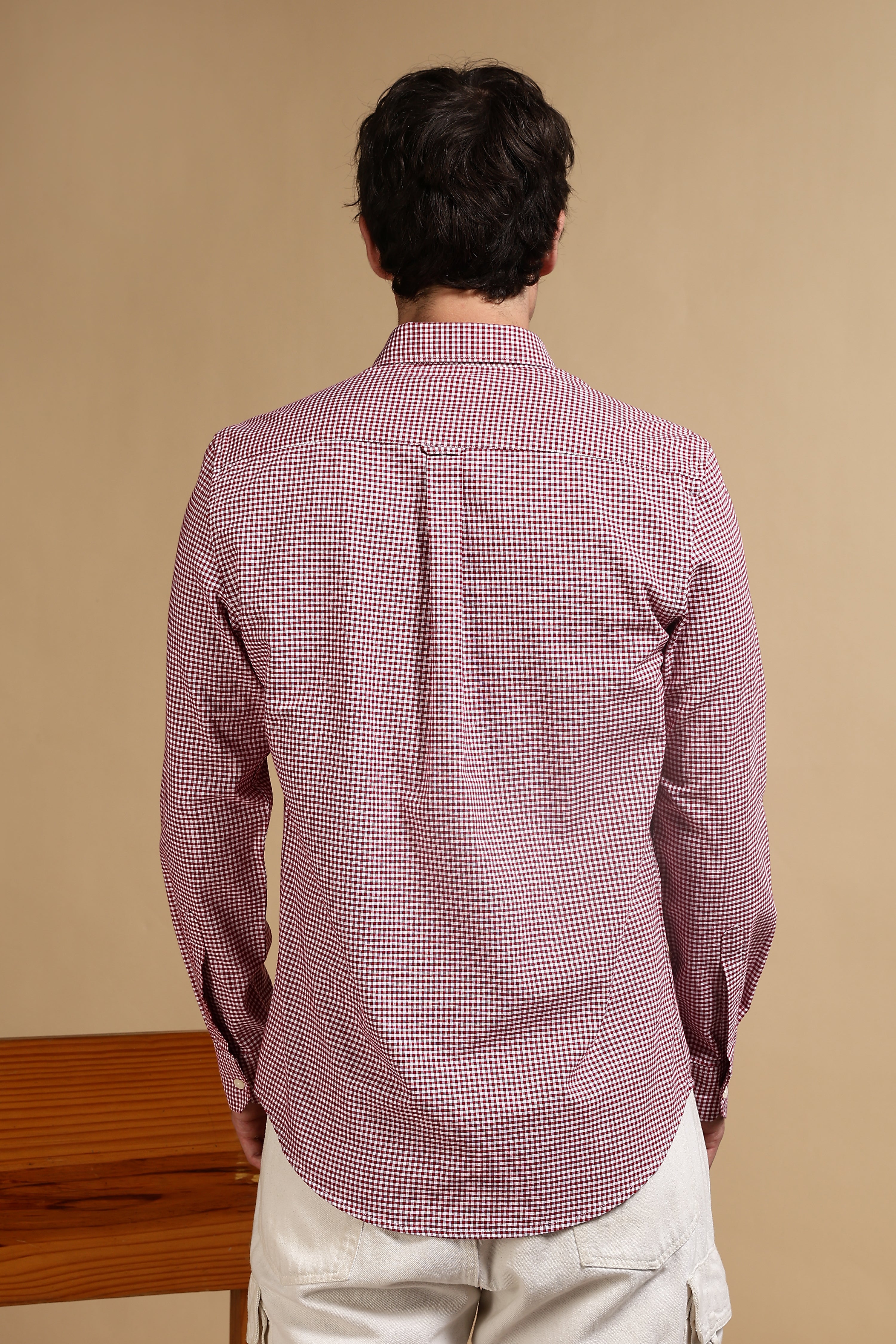 Men Red Cotton Oxford Slim Fit Mini Checks Shirt