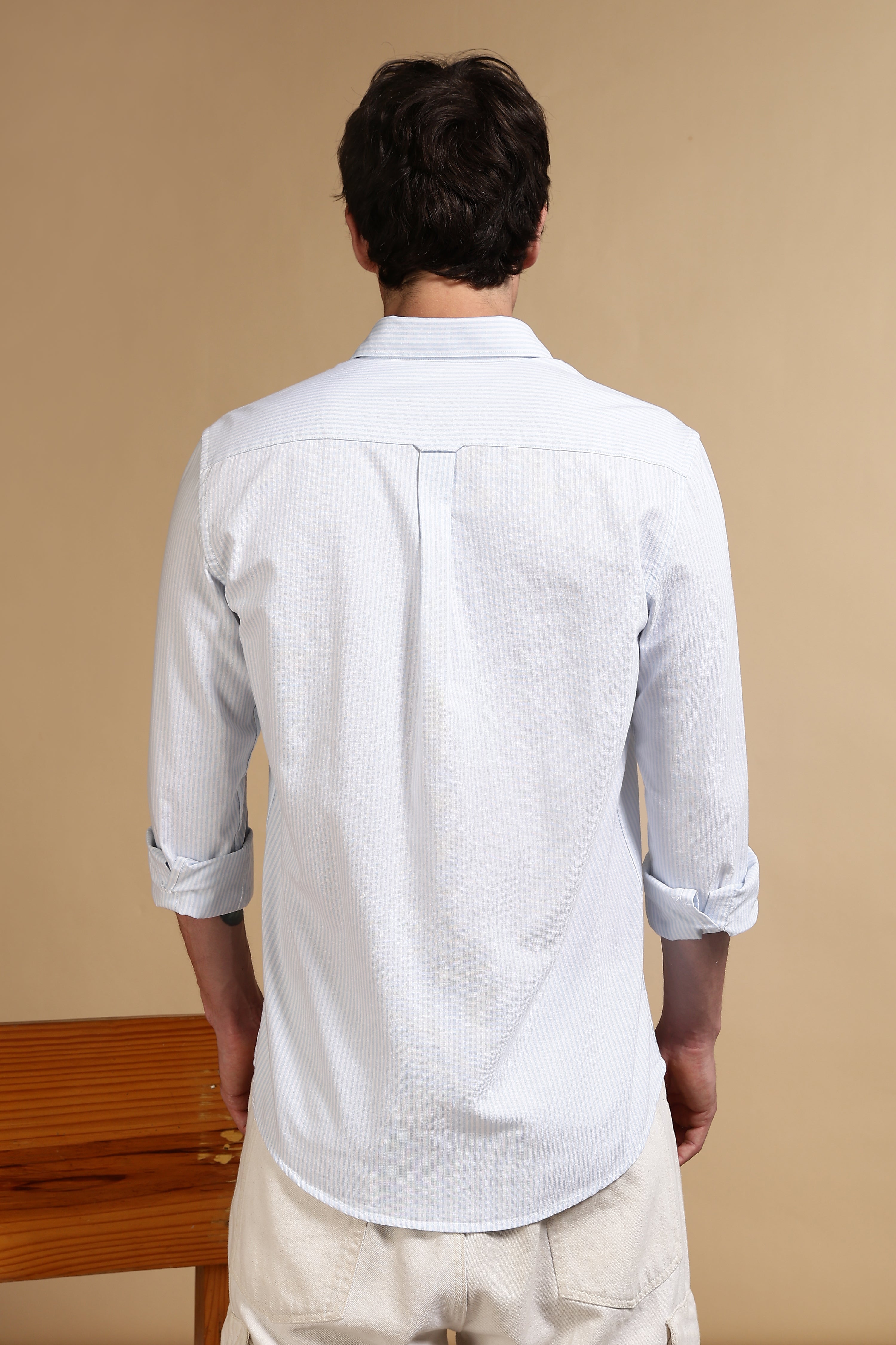 Men Blue Cotton Oxford Slim Fit Striped Shirt