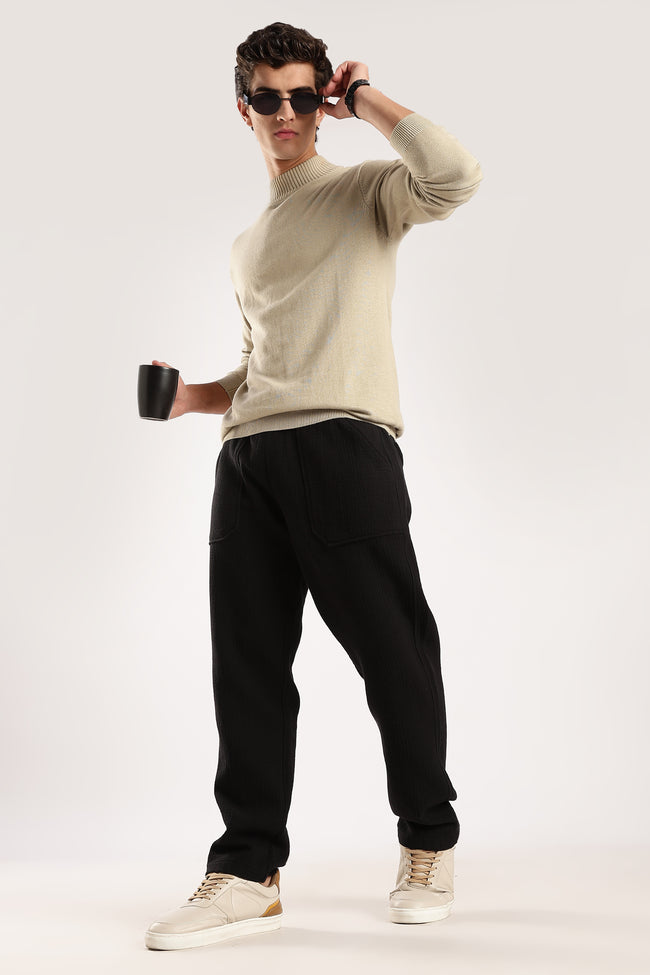 Men Black Drawcord Trousers