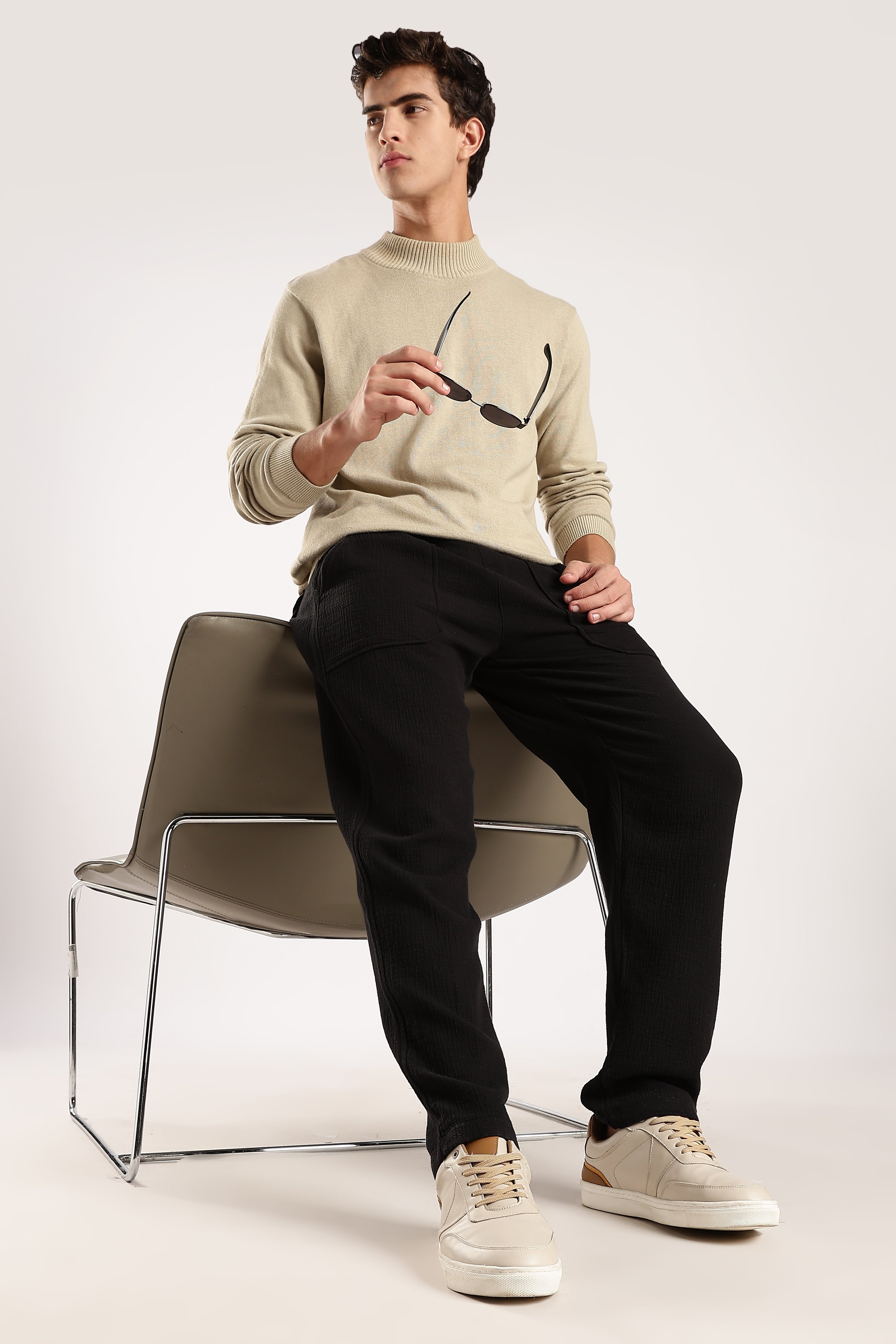 Men Black Drawcord Trousers