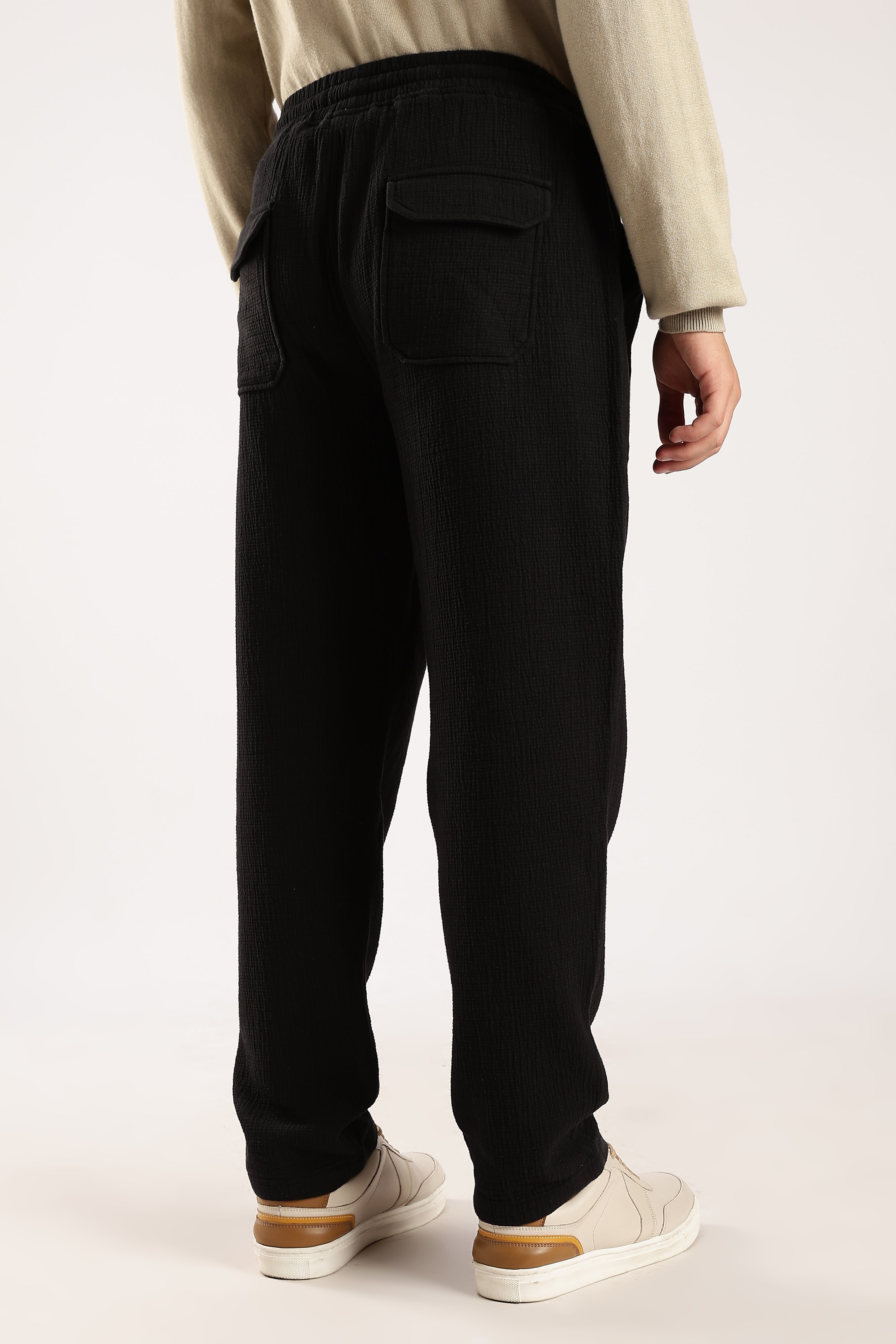 Men Black Drawcord Trousers