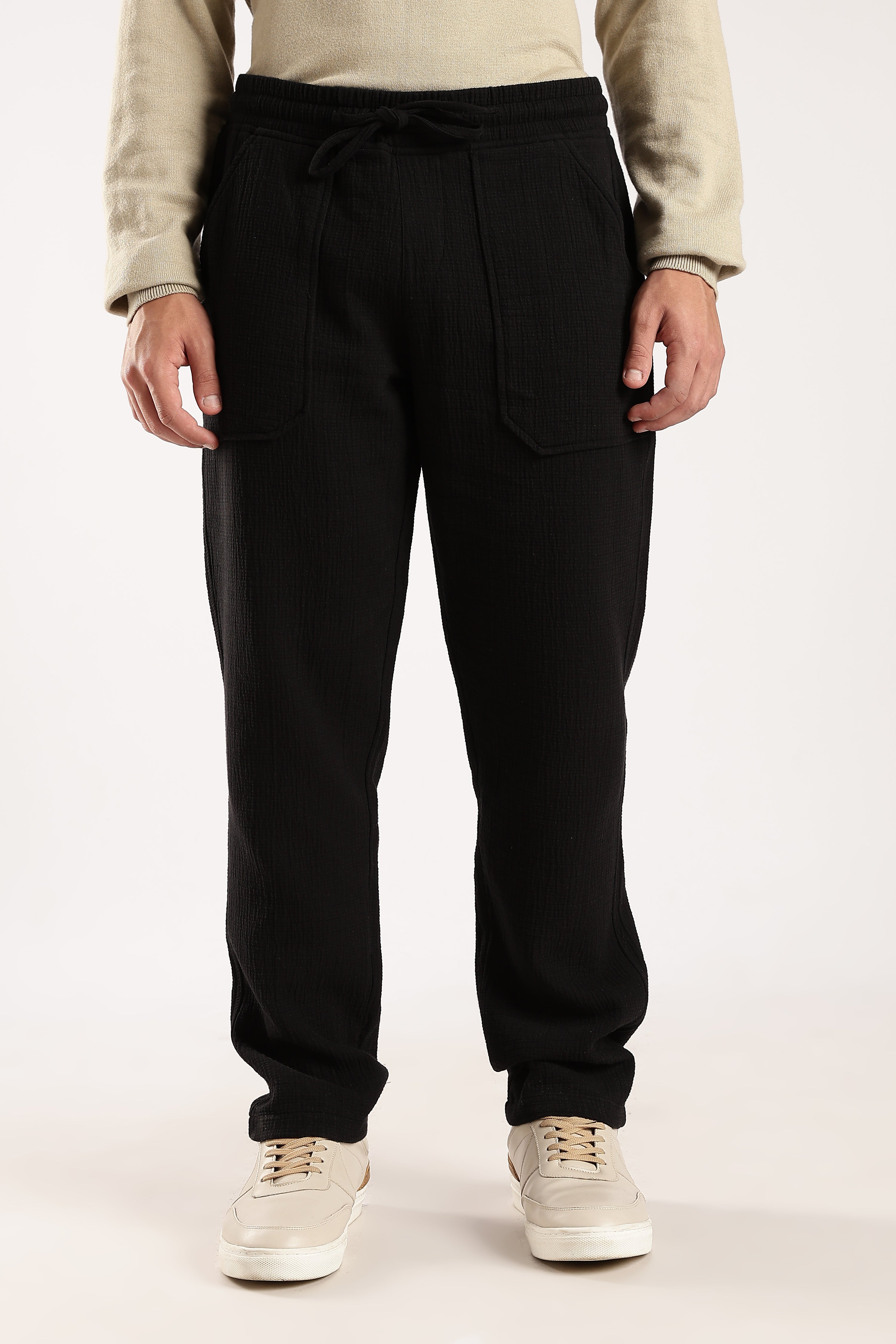 Men Black Drawcord Trousers