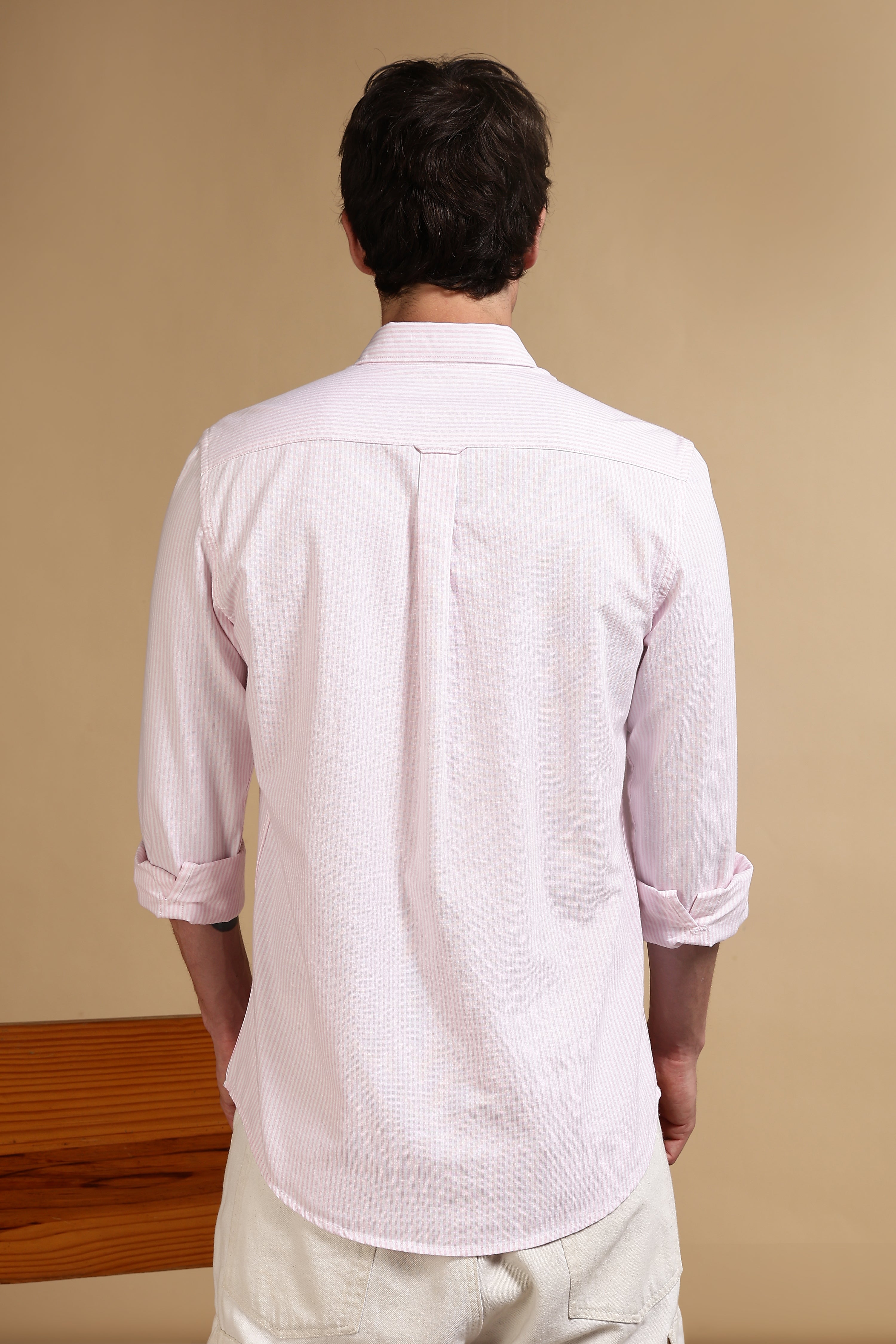 Men Pink Cotton Oxford Slim Fit Striped Shirt