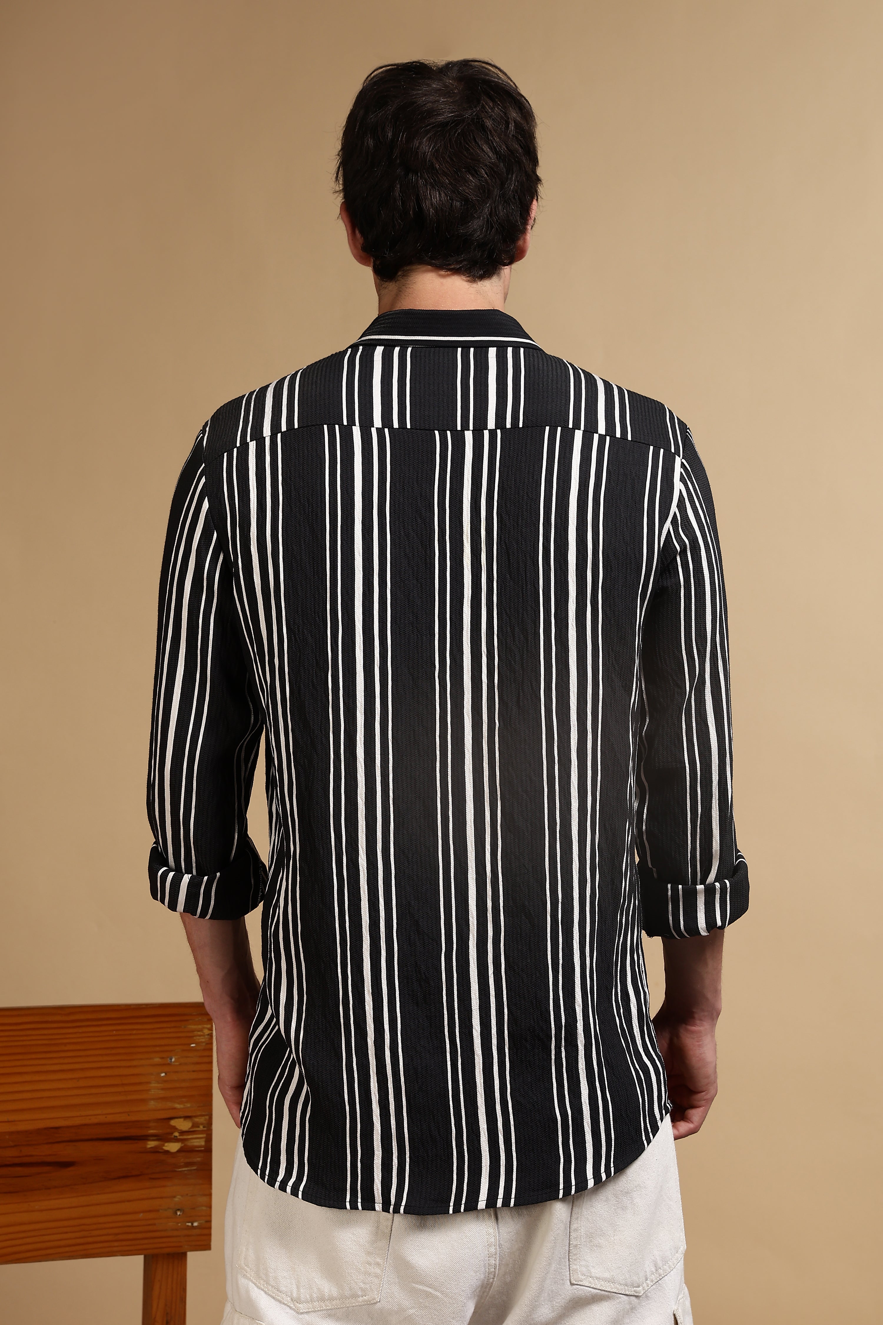 Men Black Striped Shirt