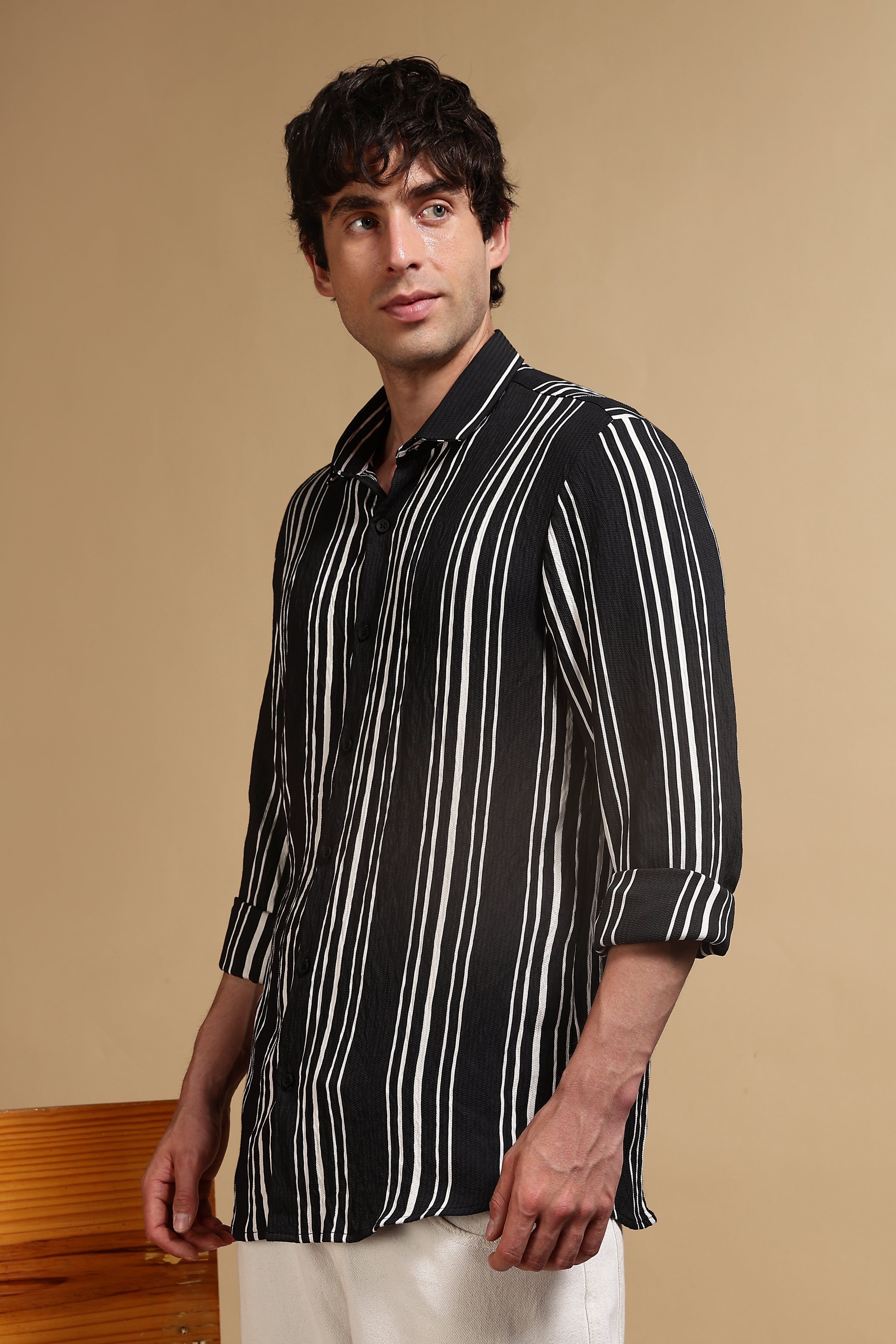 Men Black Striped Shirt