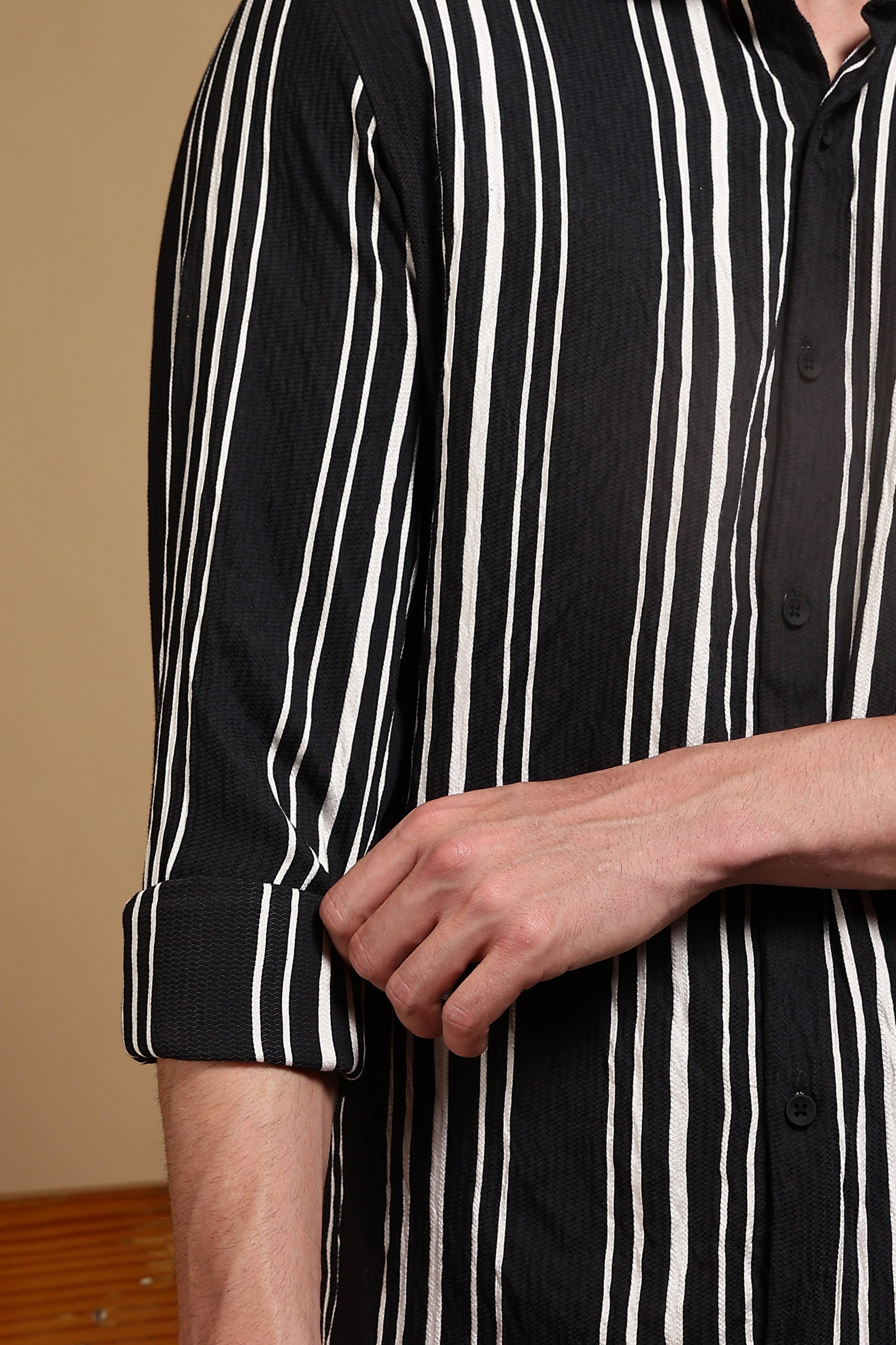 Men Black Striped Shirt