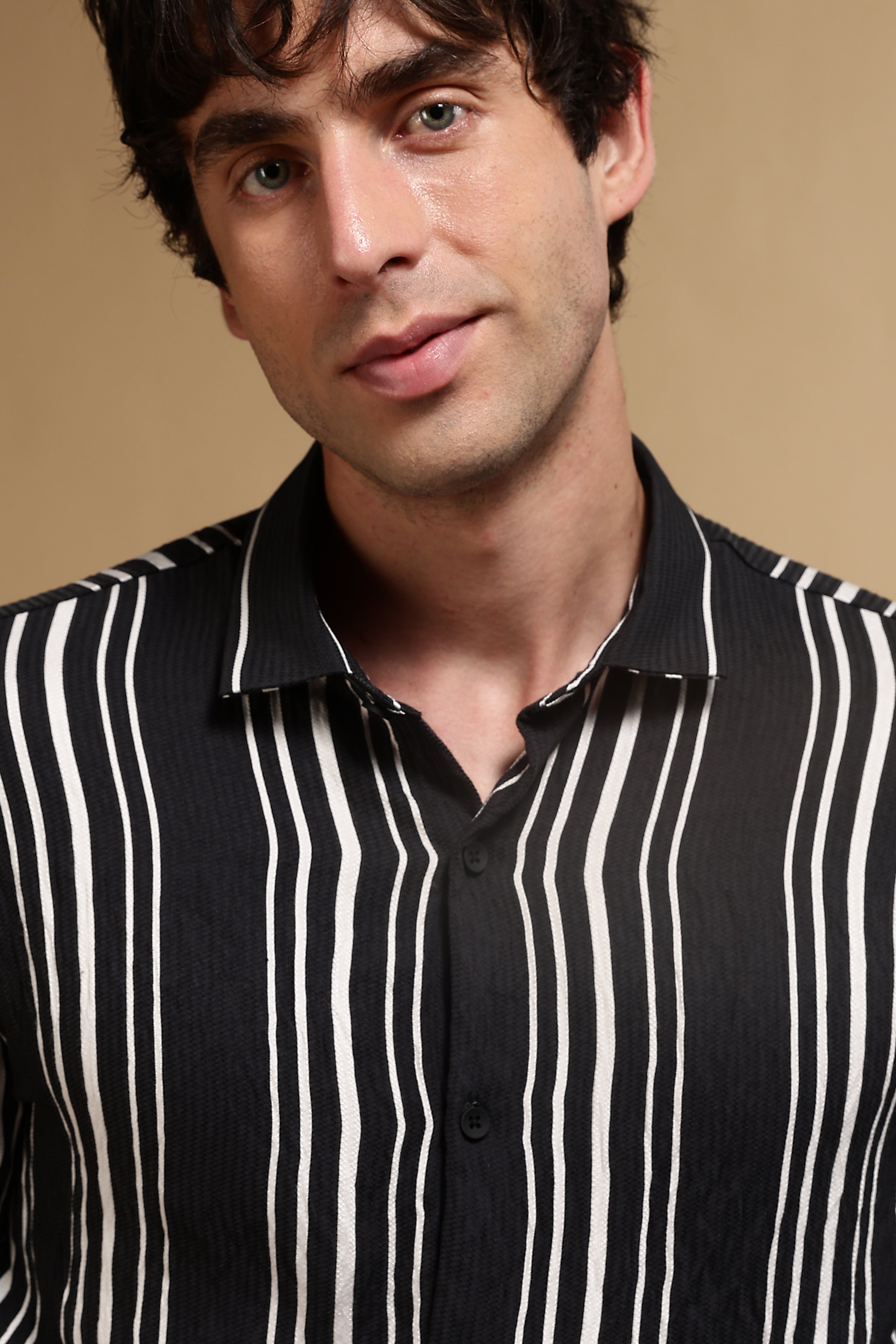 Men Black Striped Shirt