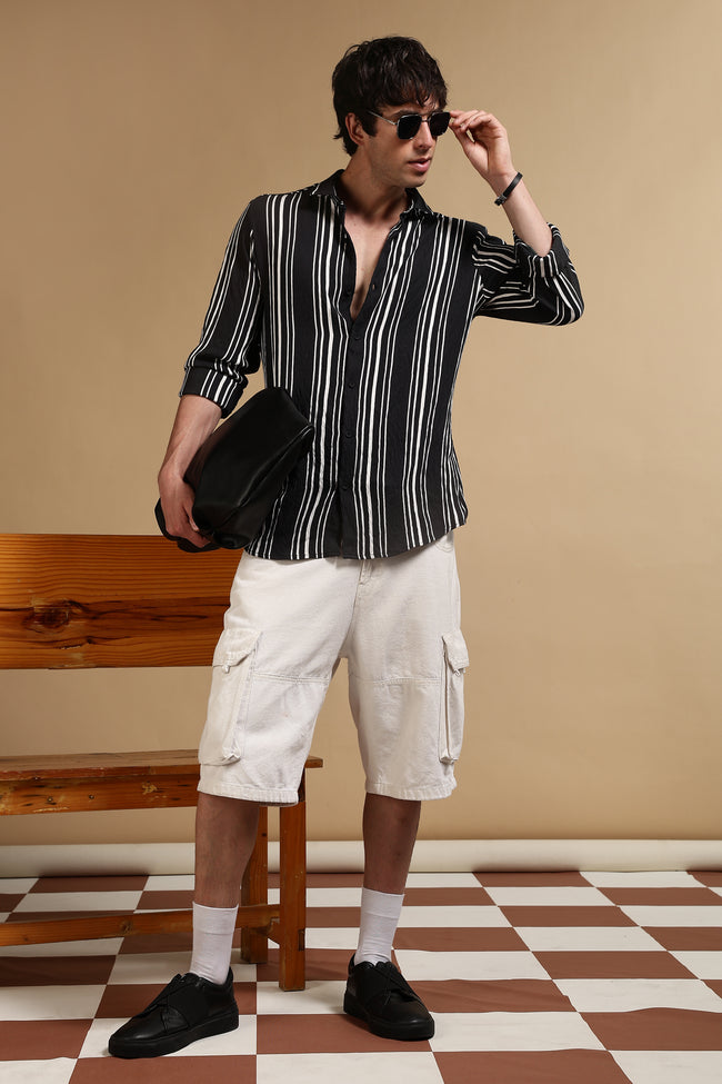 Men Black Striped Shirt