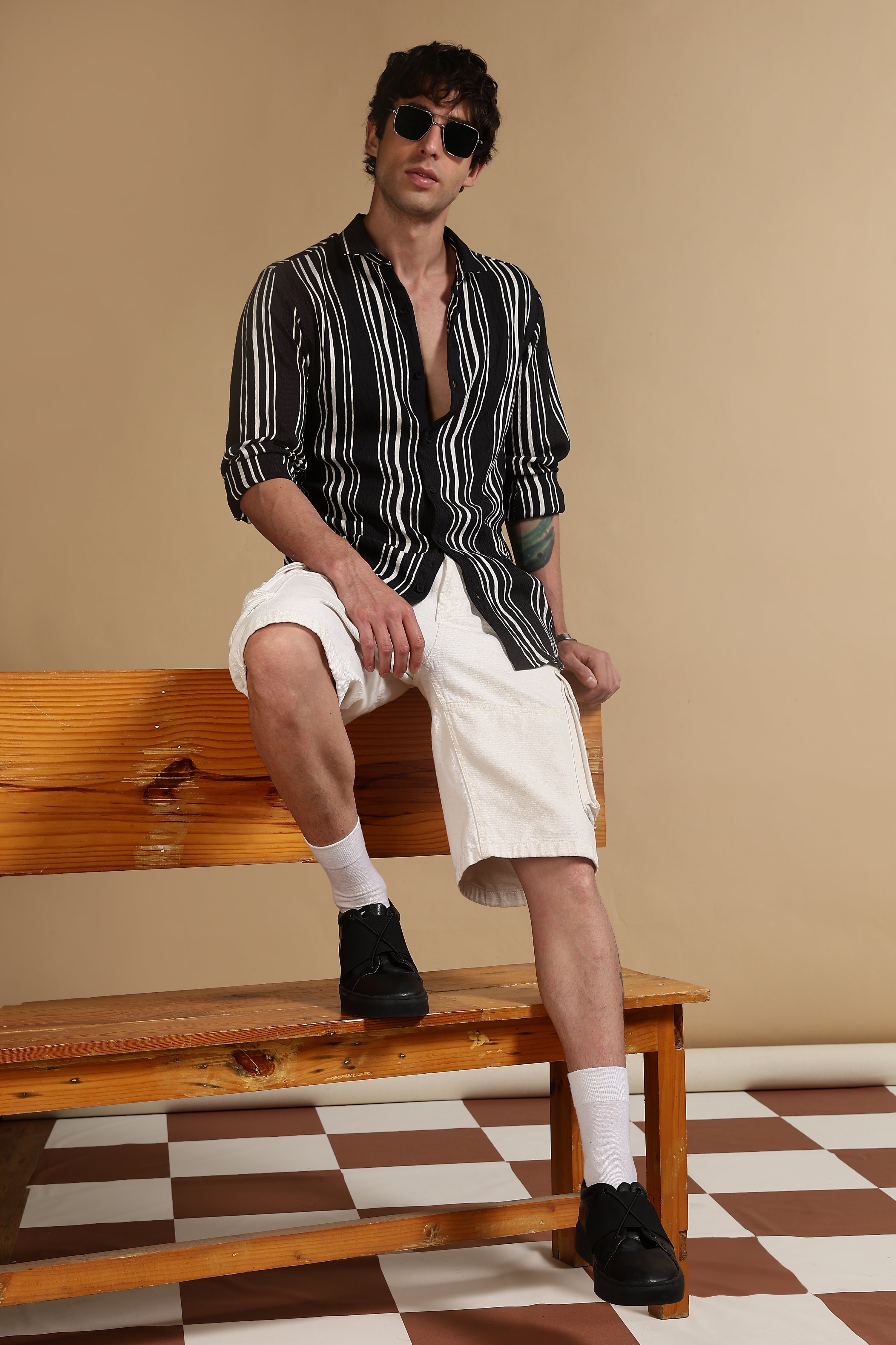 Men Black Striped Shirt