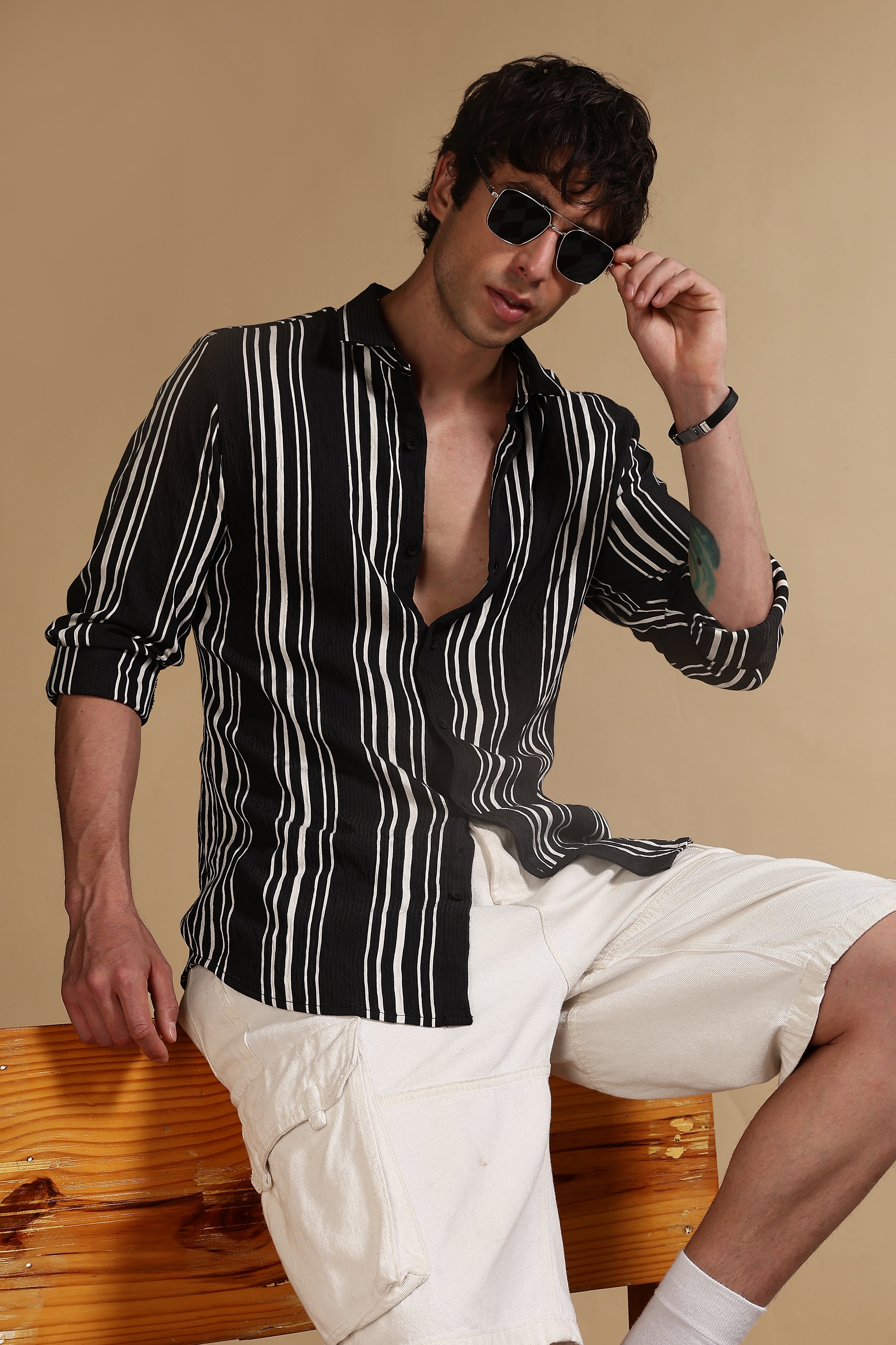 Men Black Striped Shirt