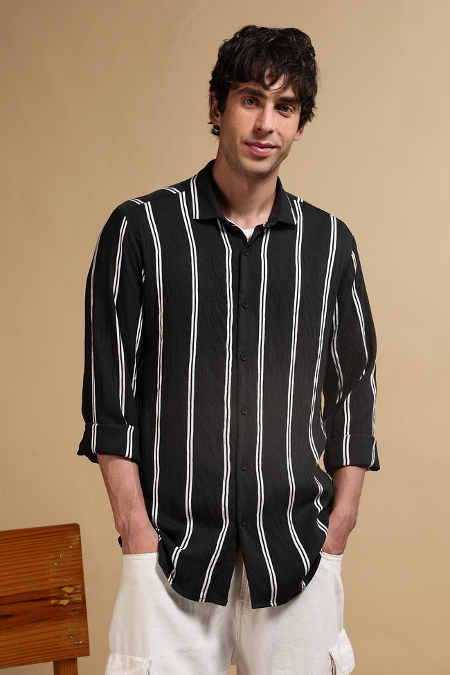 Men Black Striped Shirt