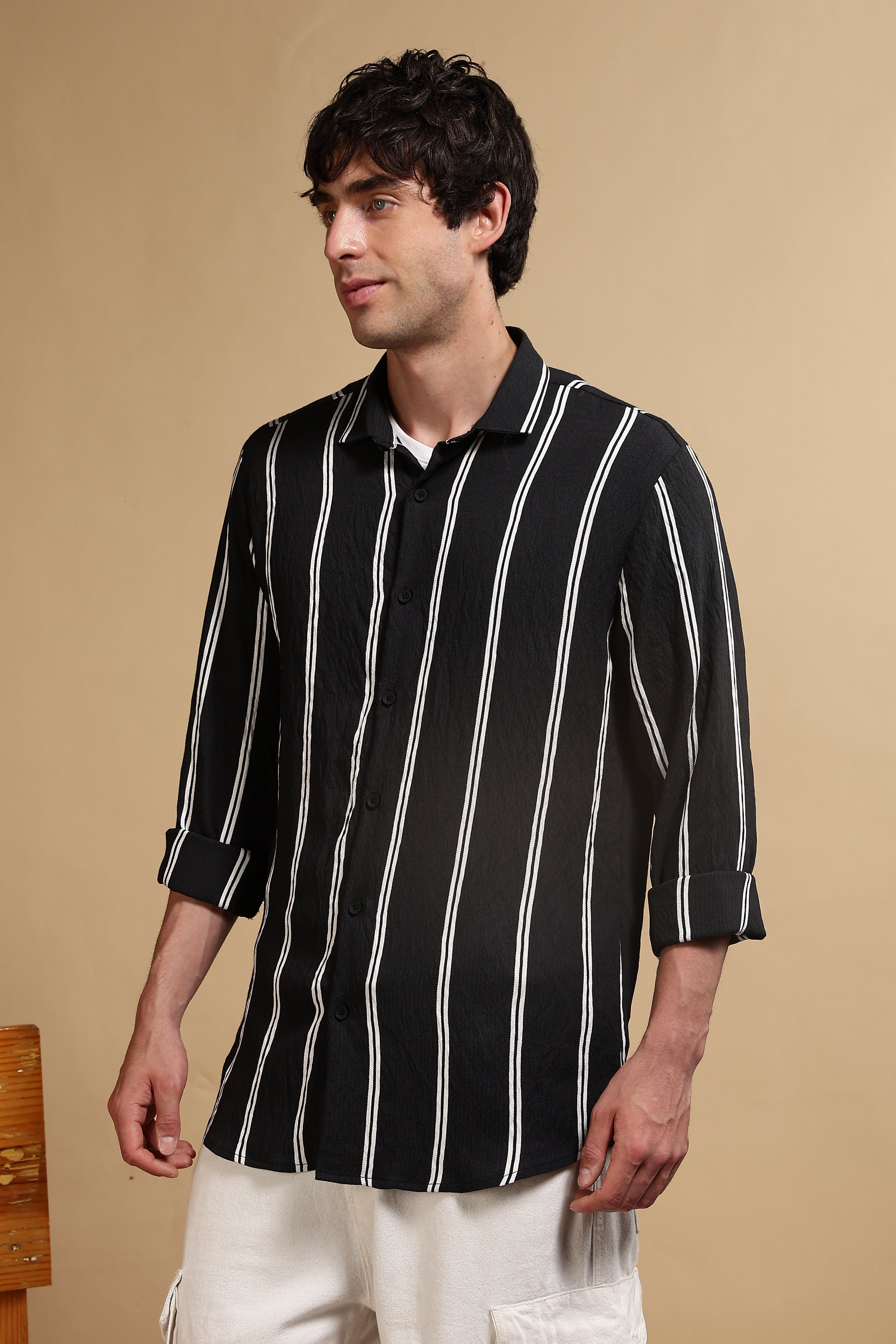 Men Black Striped Shirt