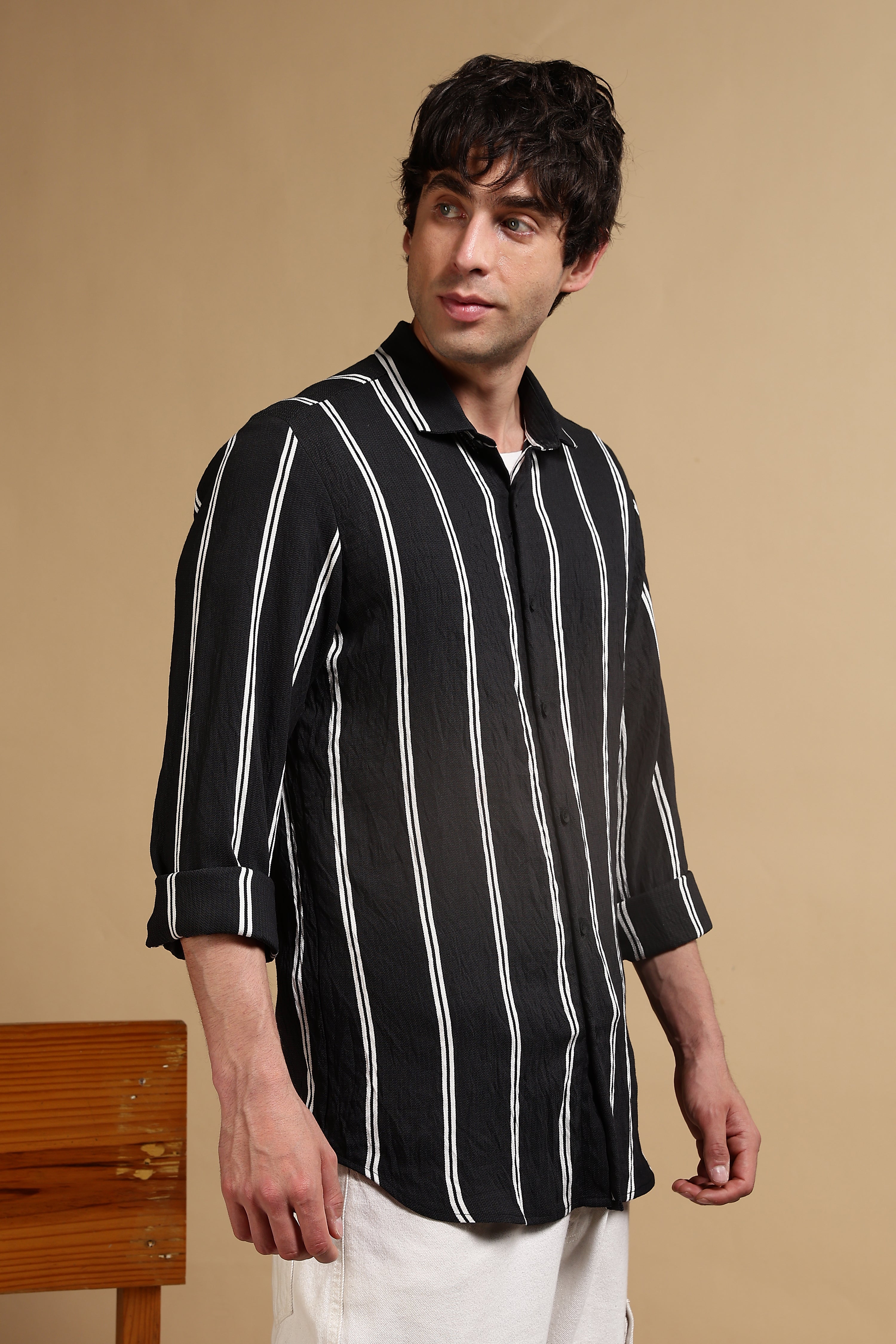 Men Black Striped Shirt