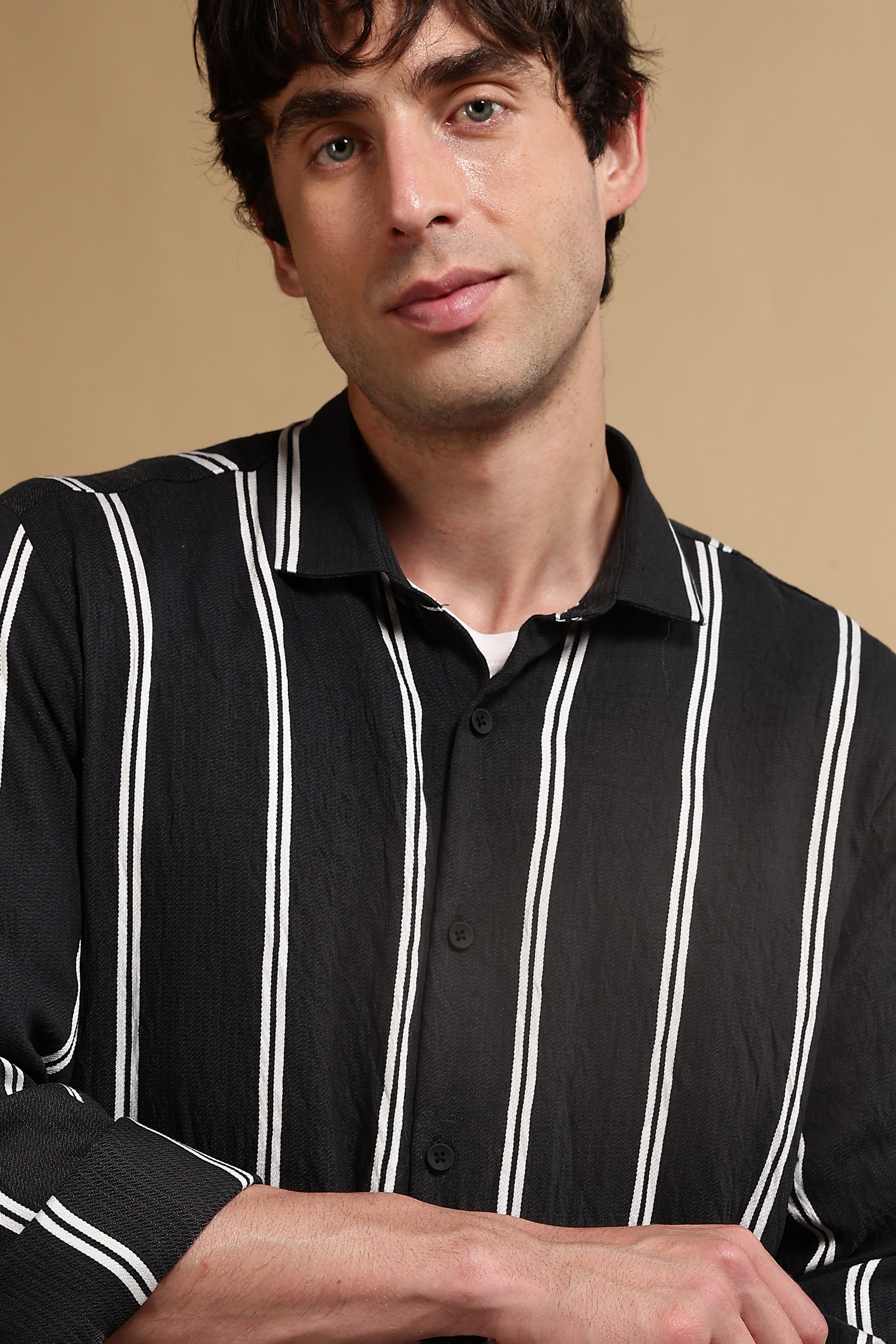 Men Black Striped Shirt