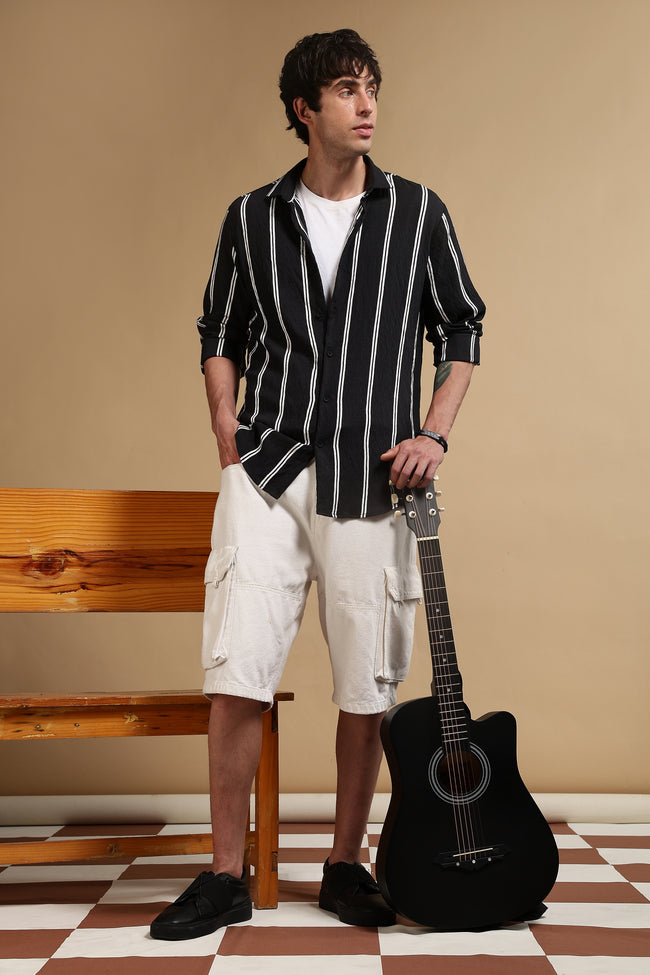 Men Black Striped Shirt