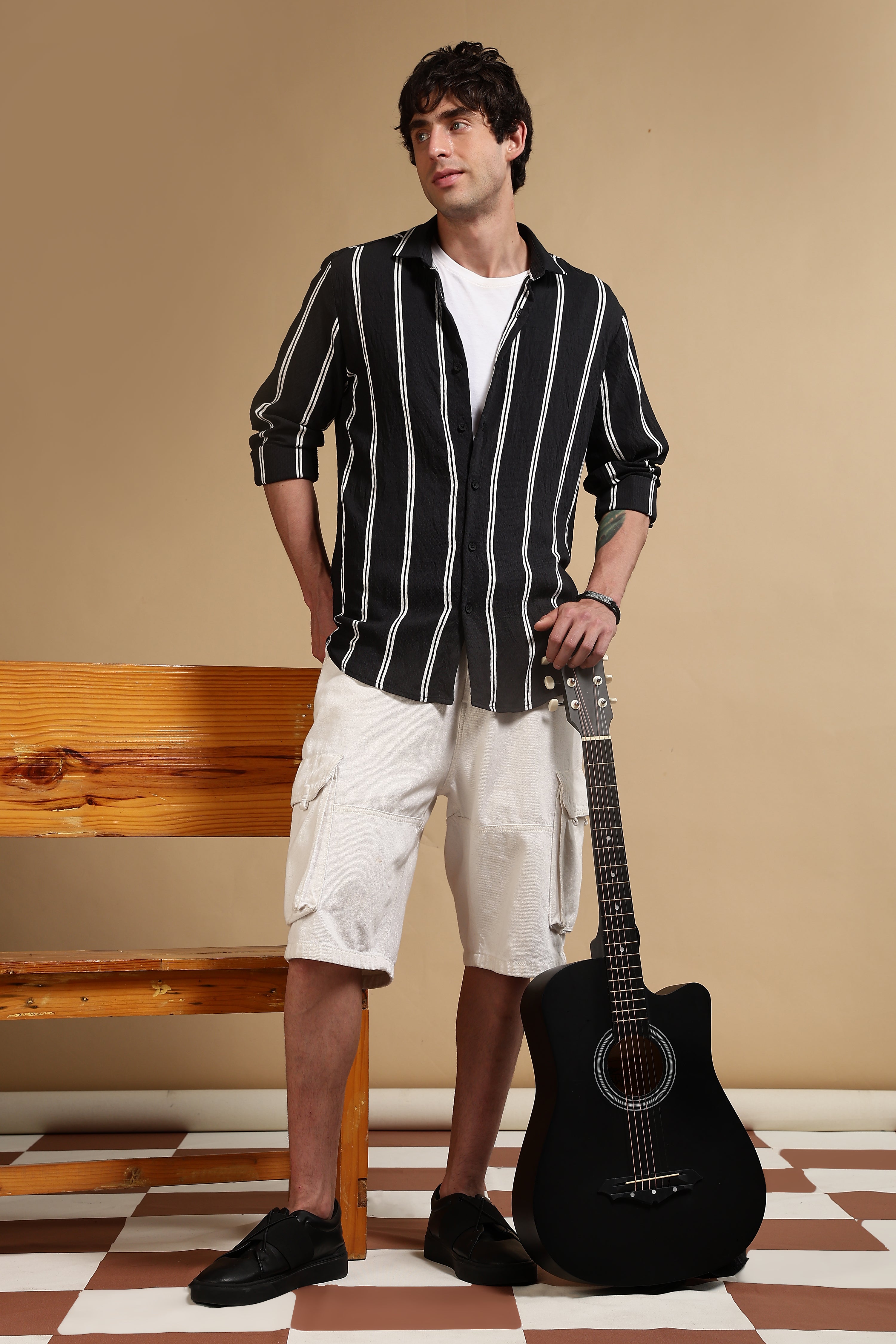 Men Black Striped Shirt