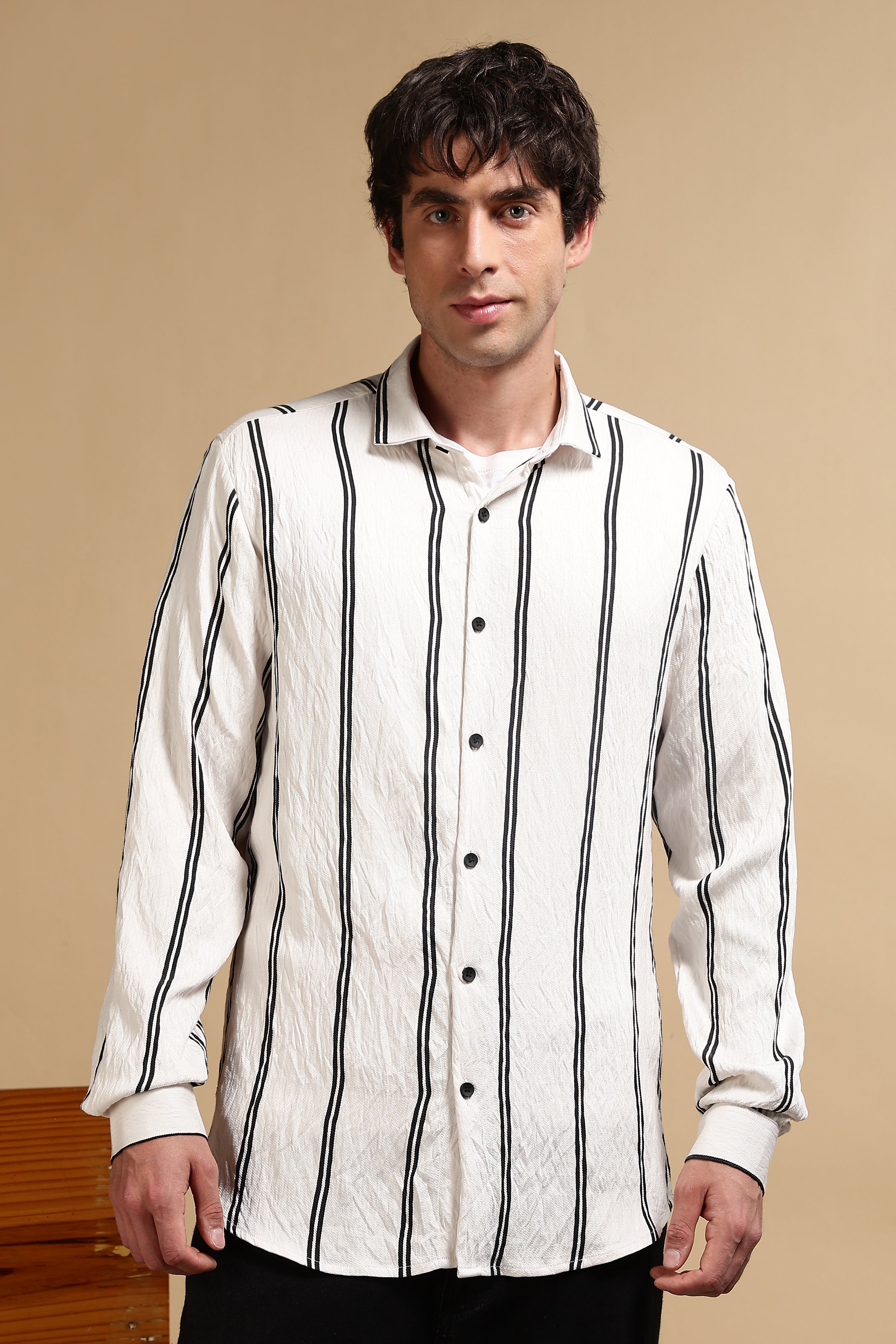 Men White Striped Shirt