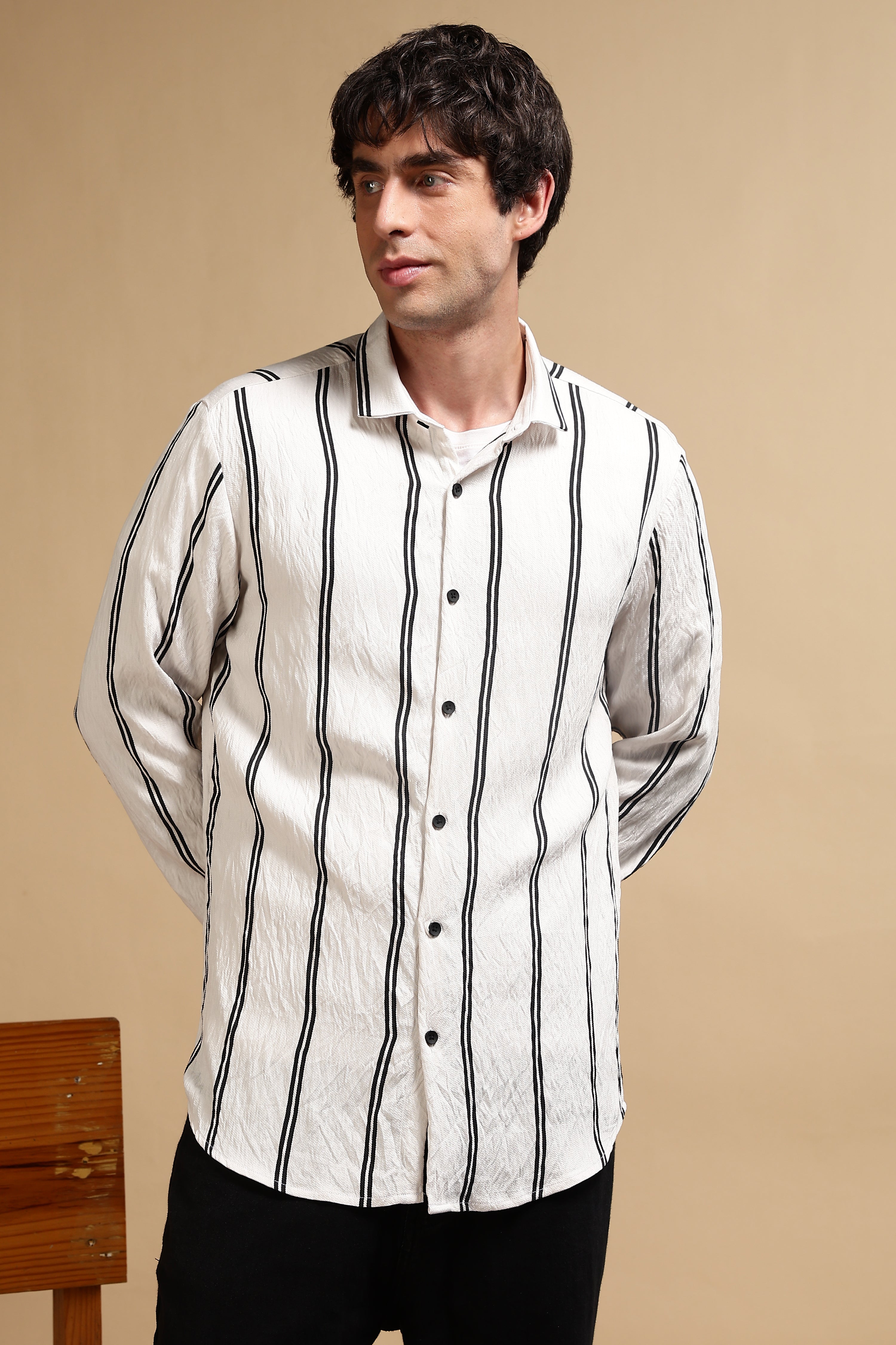 Men White Striped Shirt