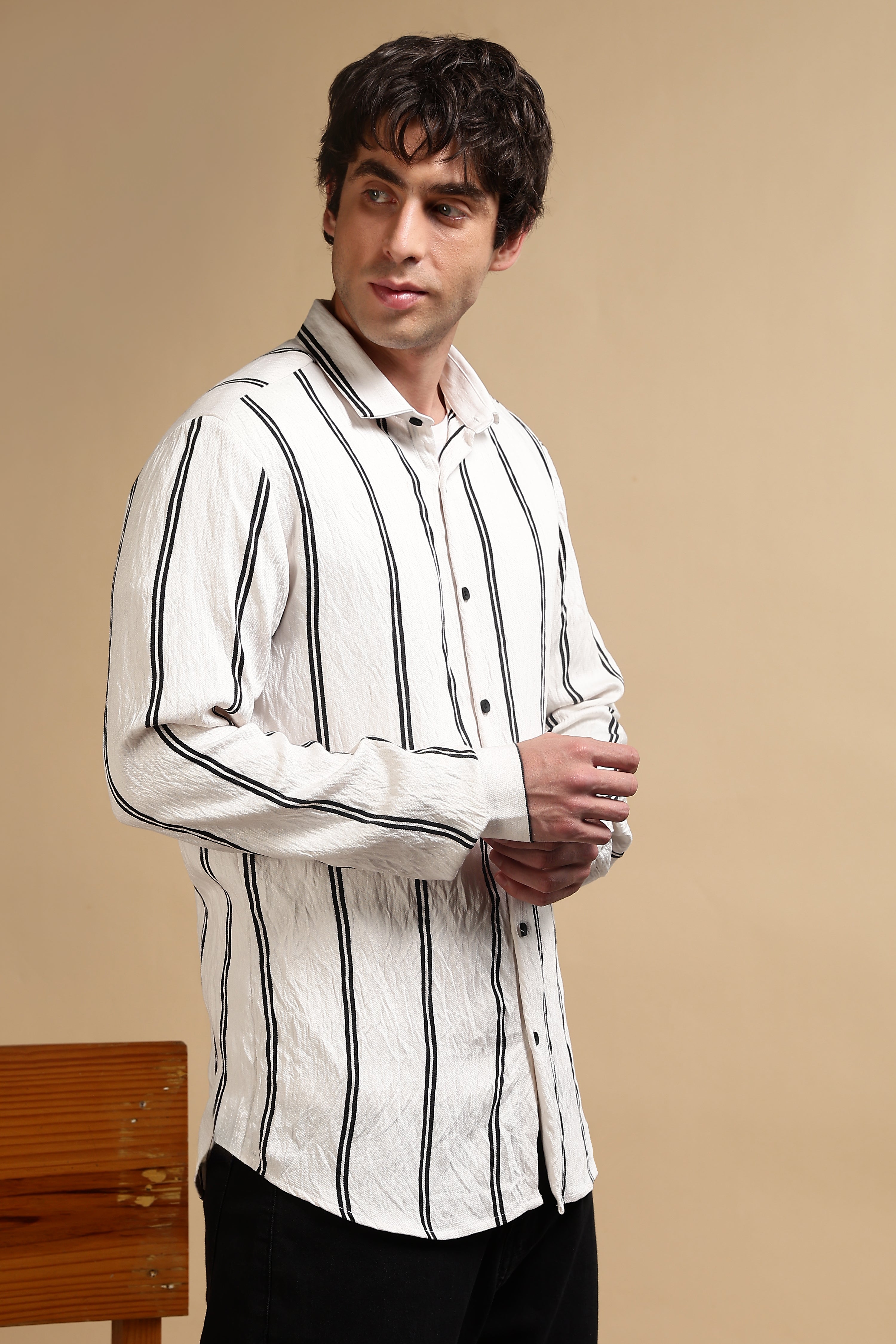 Men White Striped Shirt