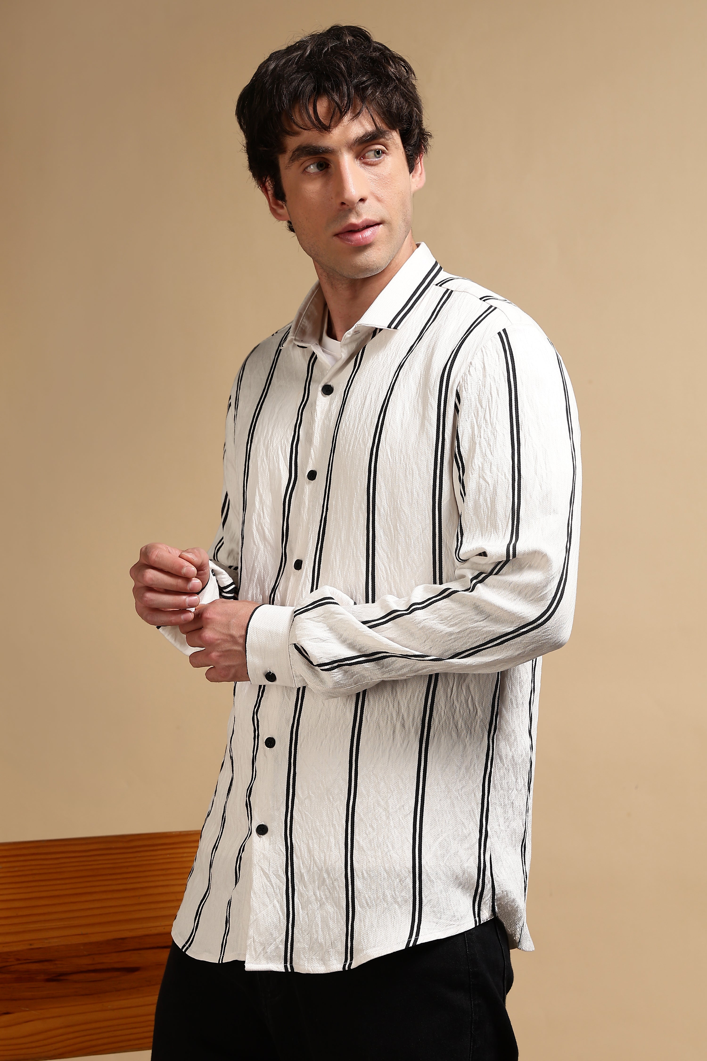 Men White Striped Shirt