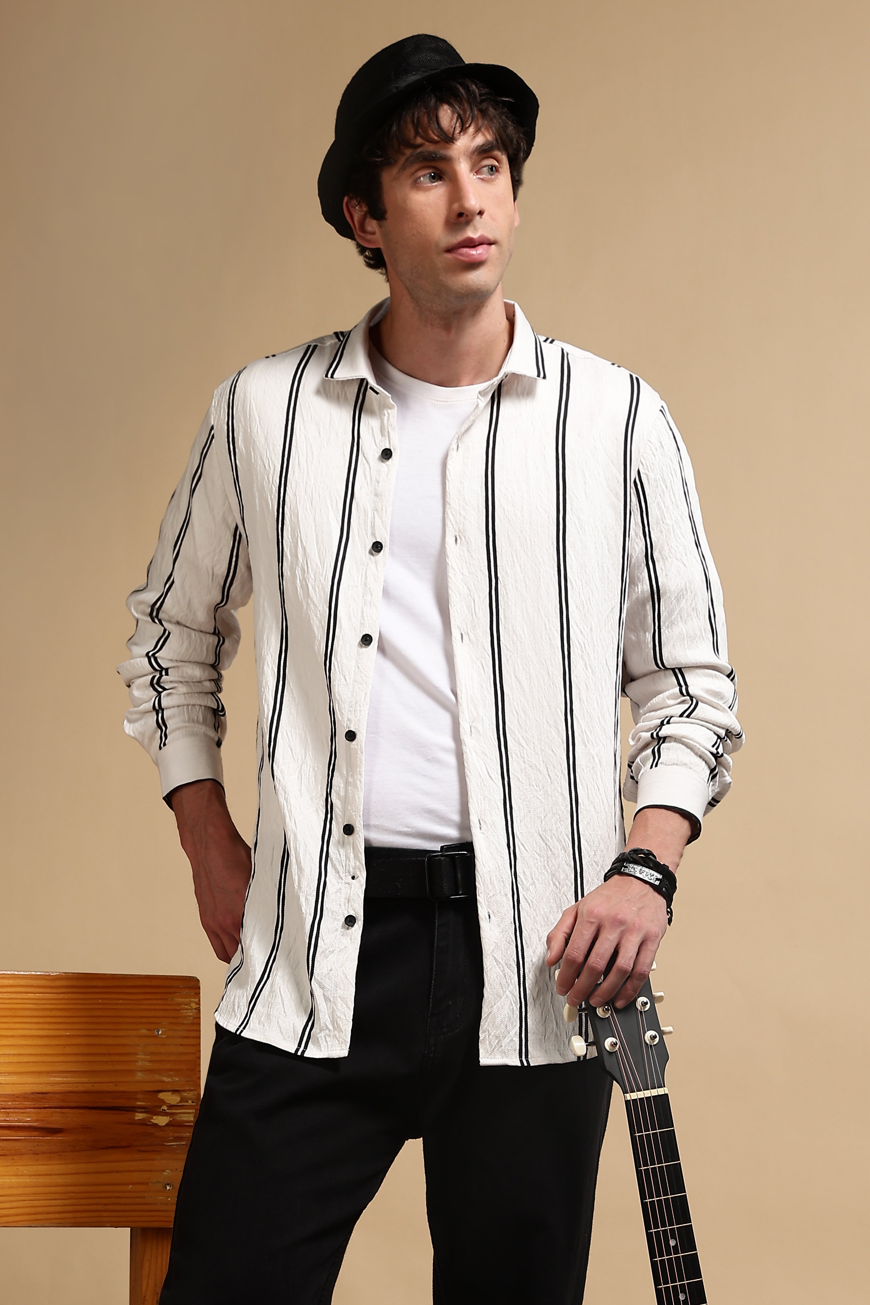Men White Striped Shirt