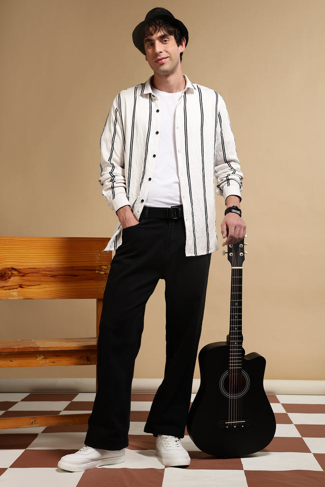 Men White Striped Shirt