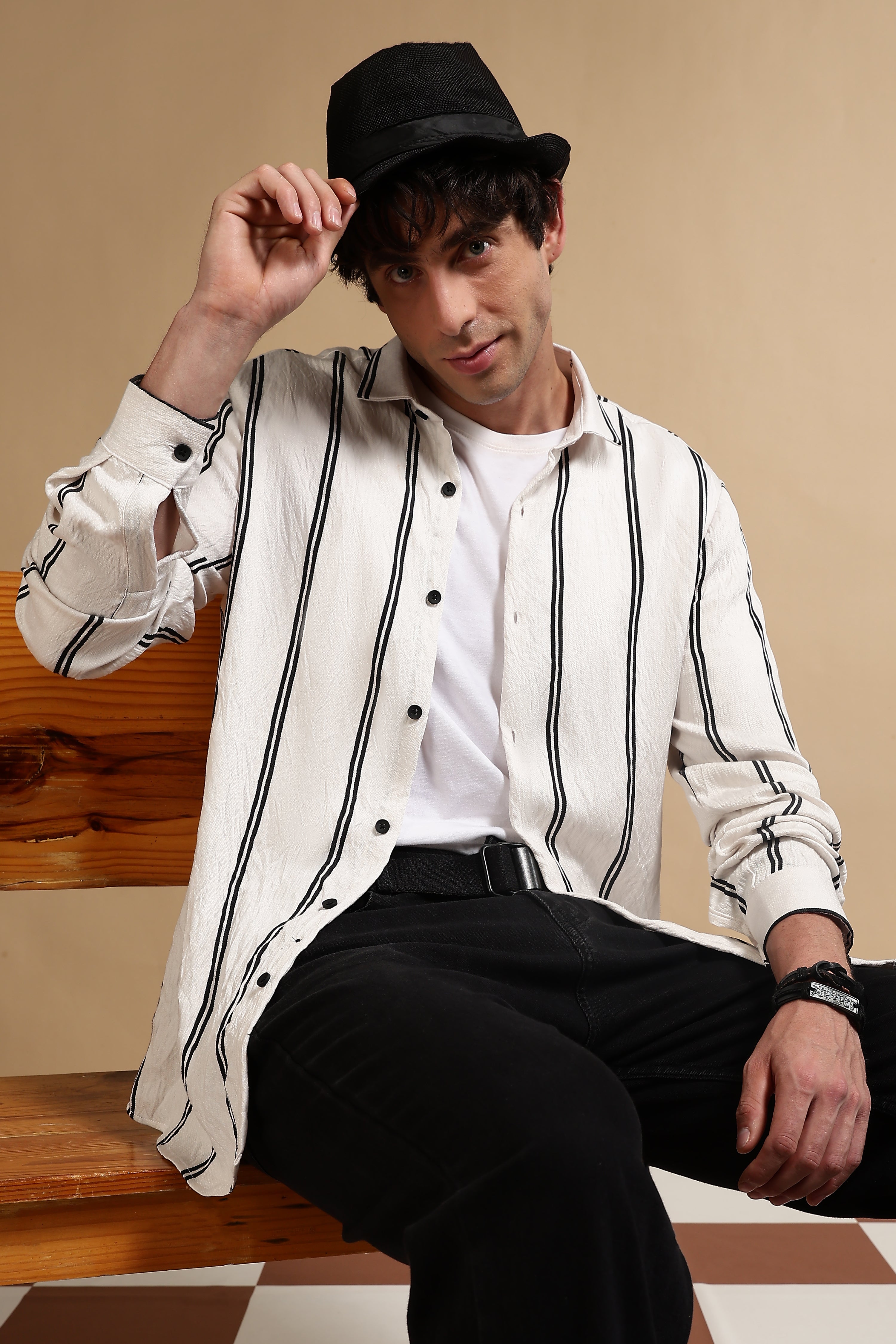 Men White Striped Shirt