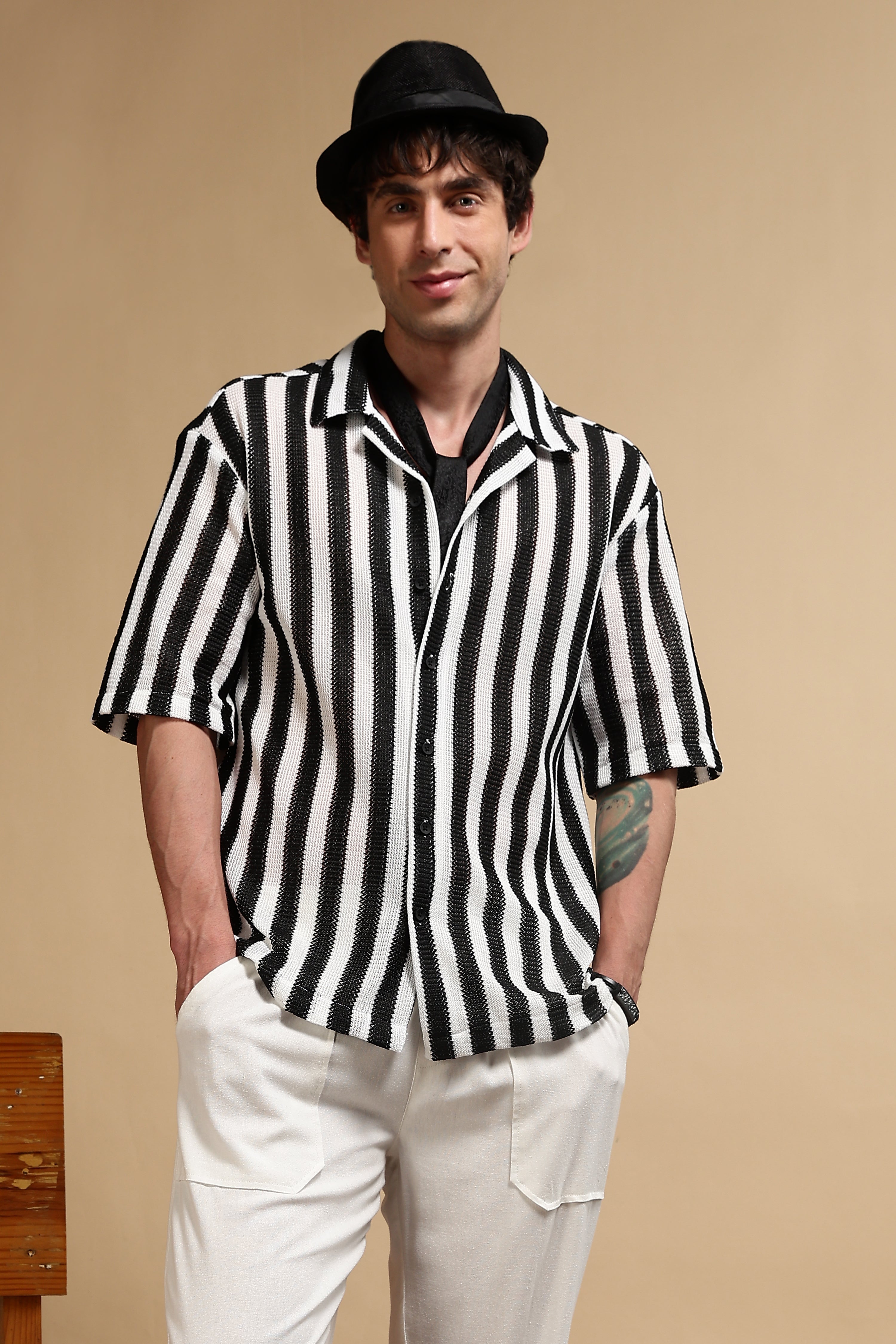 Men White Linen Blend Loose Fit Drawcord Trousers