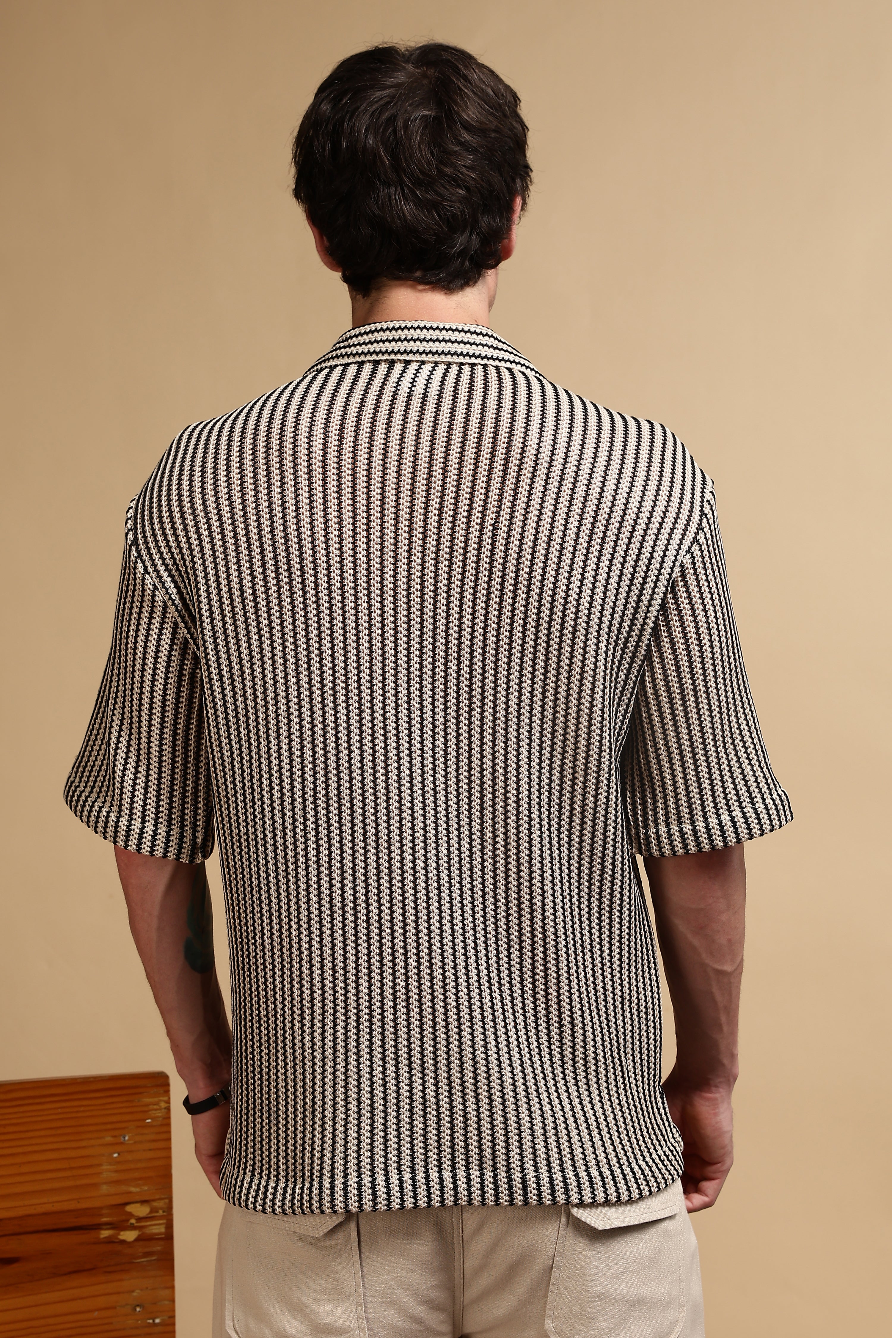 Men Cream Polyester Relaxed Fit Shirt