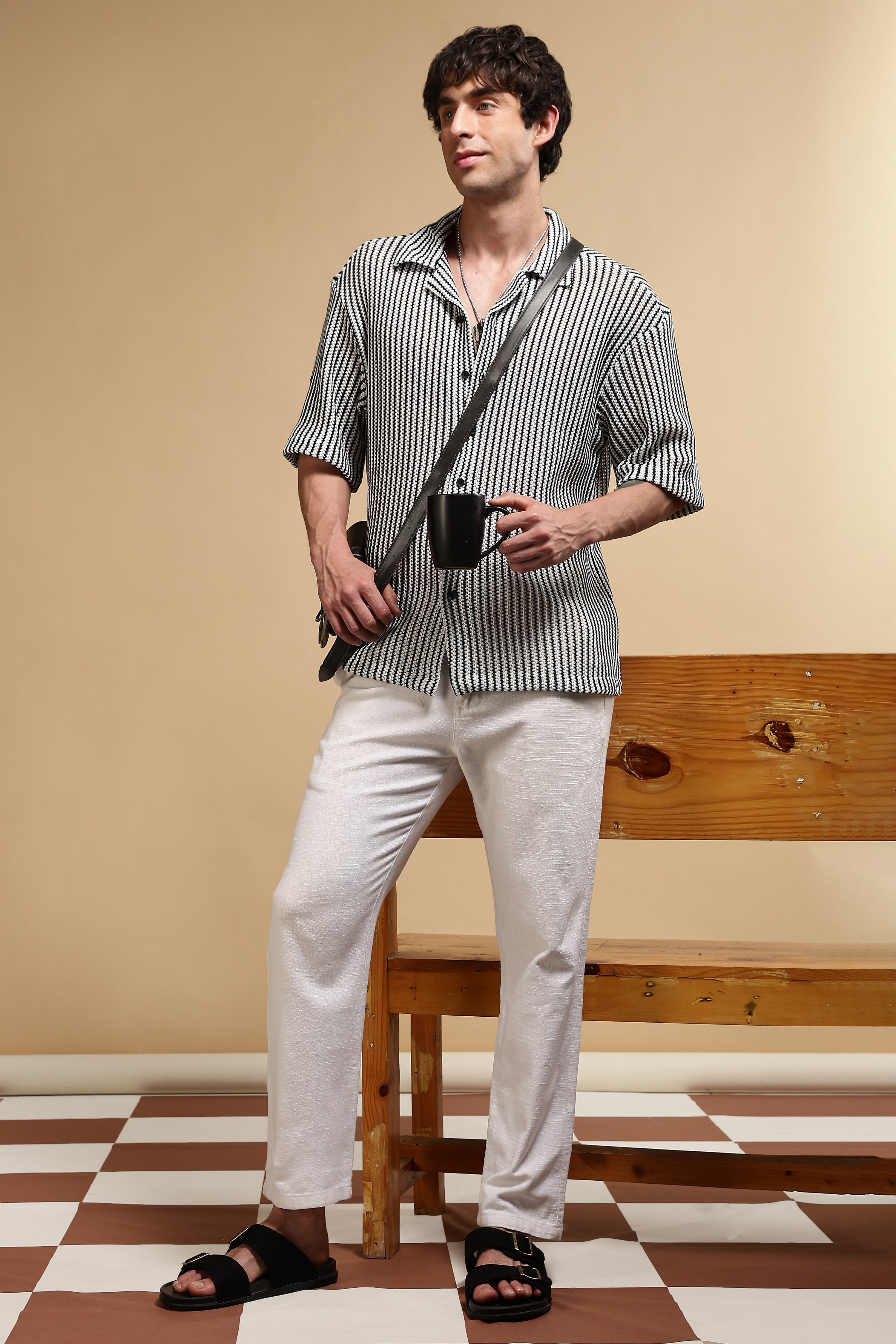 Men White Polyester Relaxed Fit Shirt