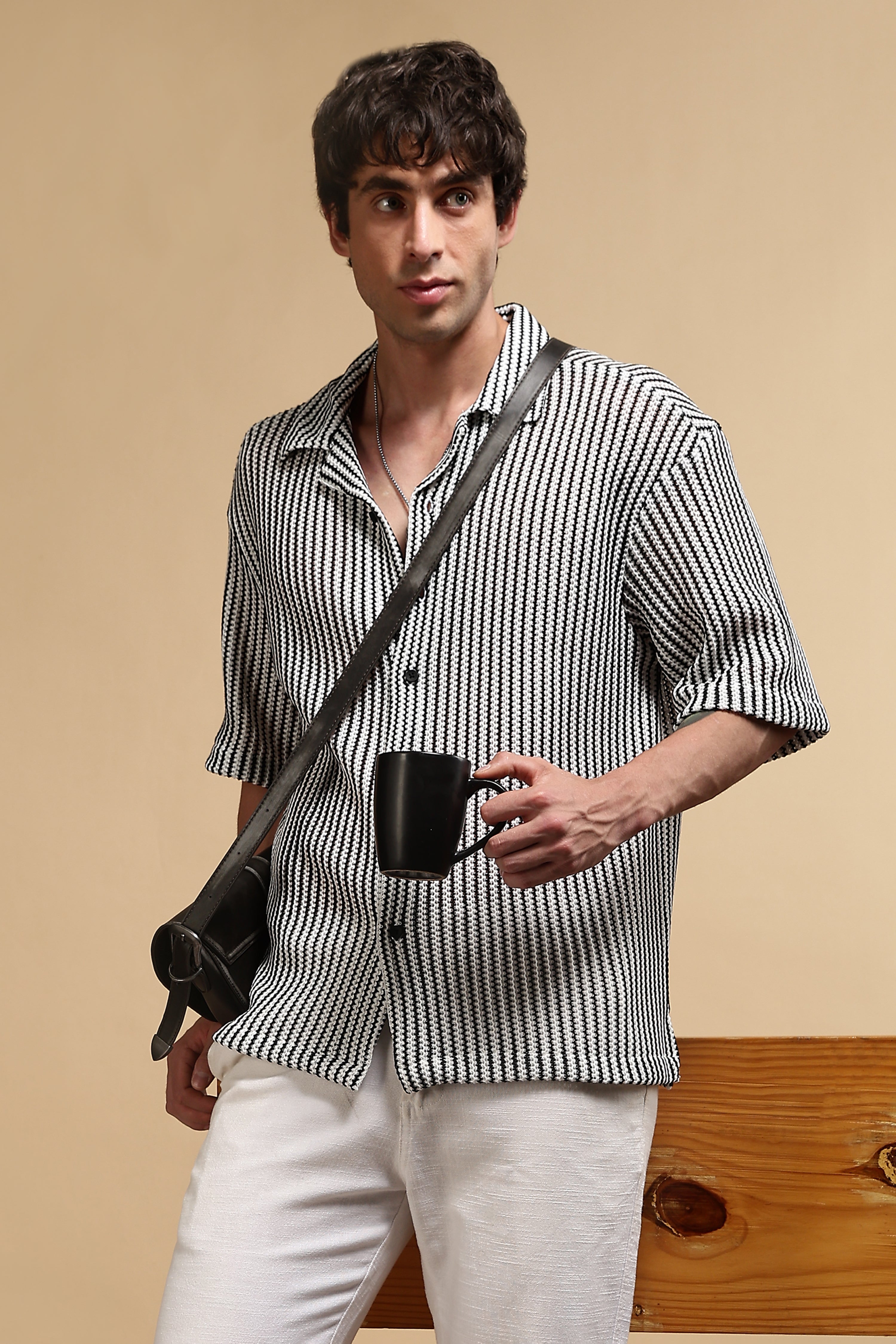 Men White Polyester Relaxed Fit Shirt