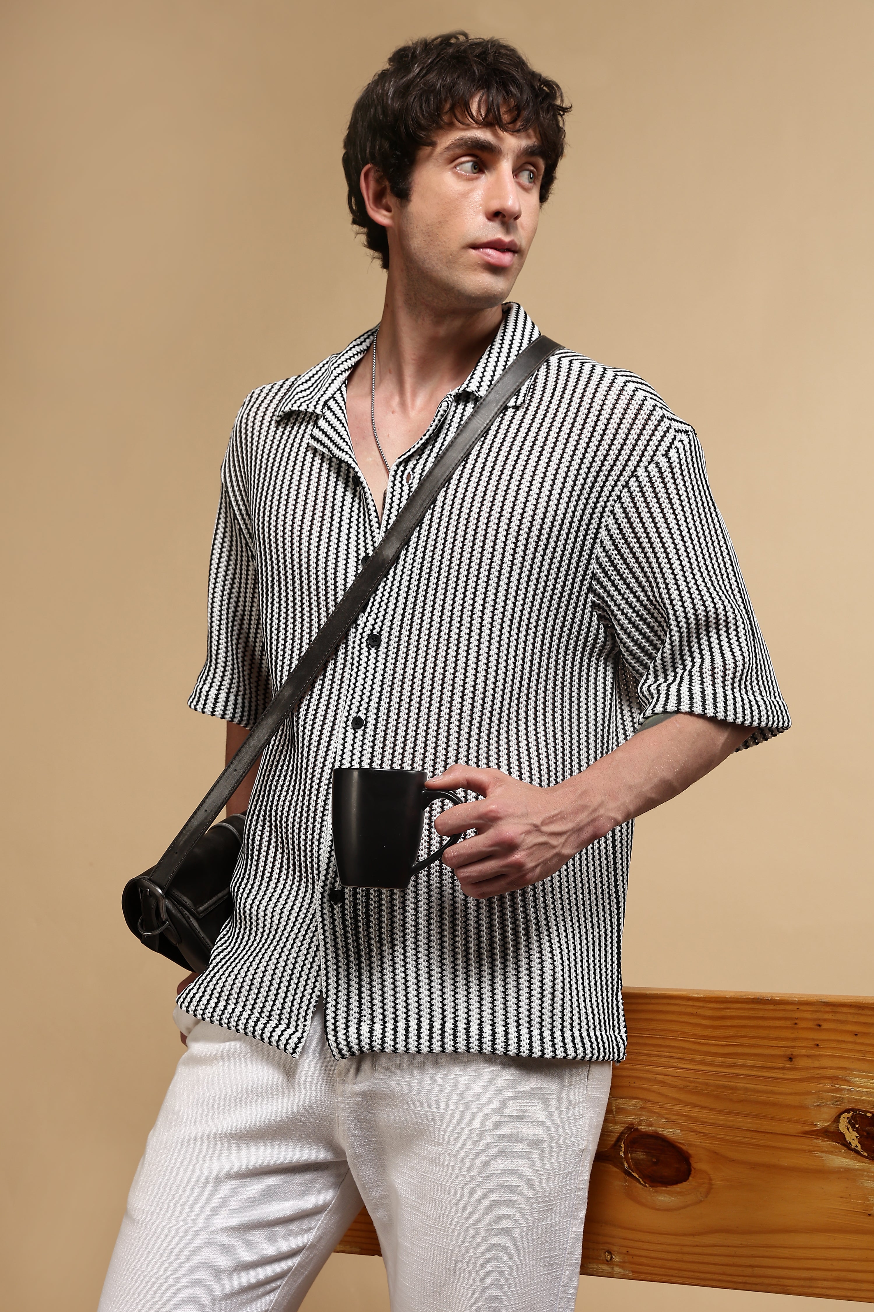 Men White Polyester Relaxed Fit Shirt
