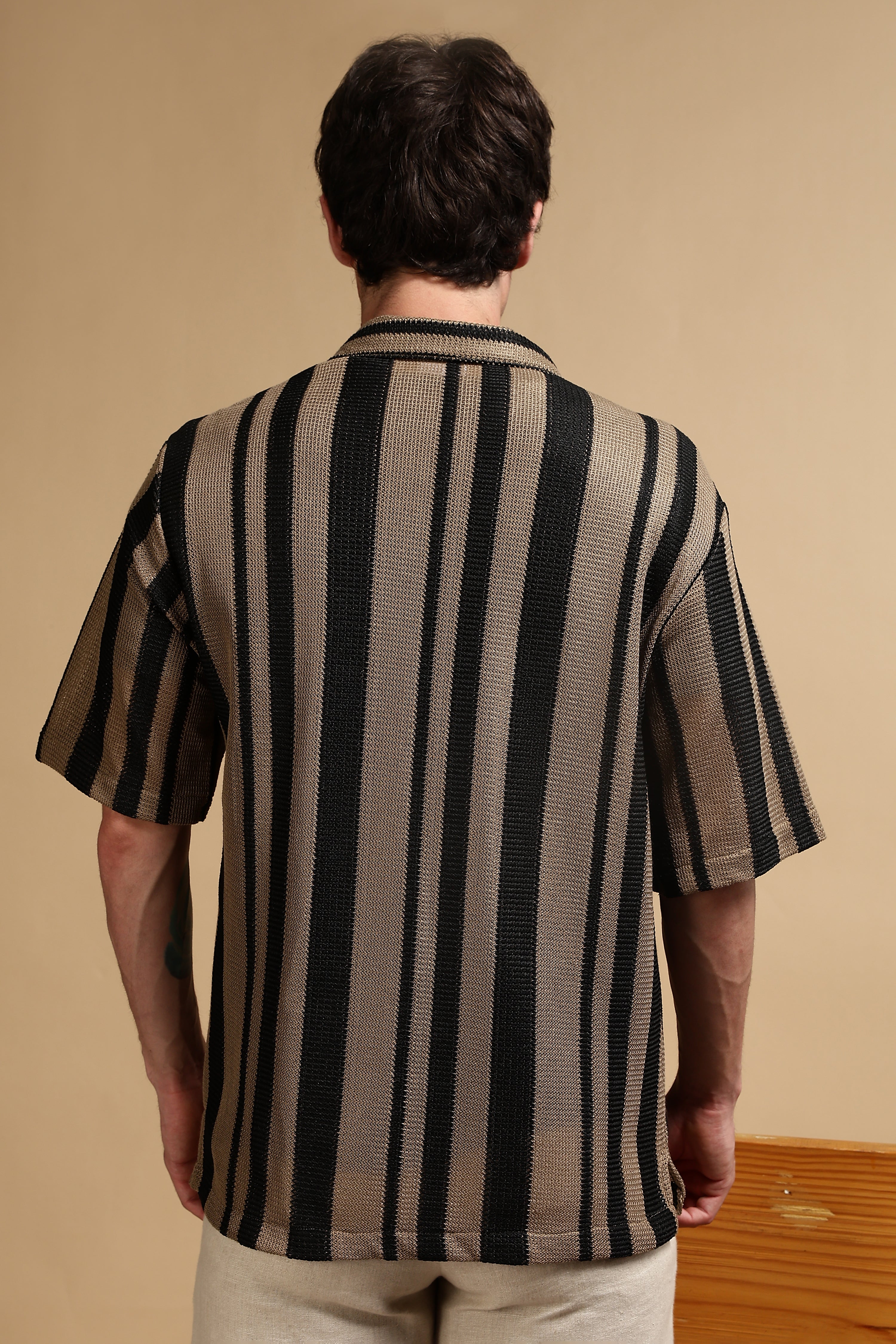 Men Khaki Relaxed Fit Striped Shirt
